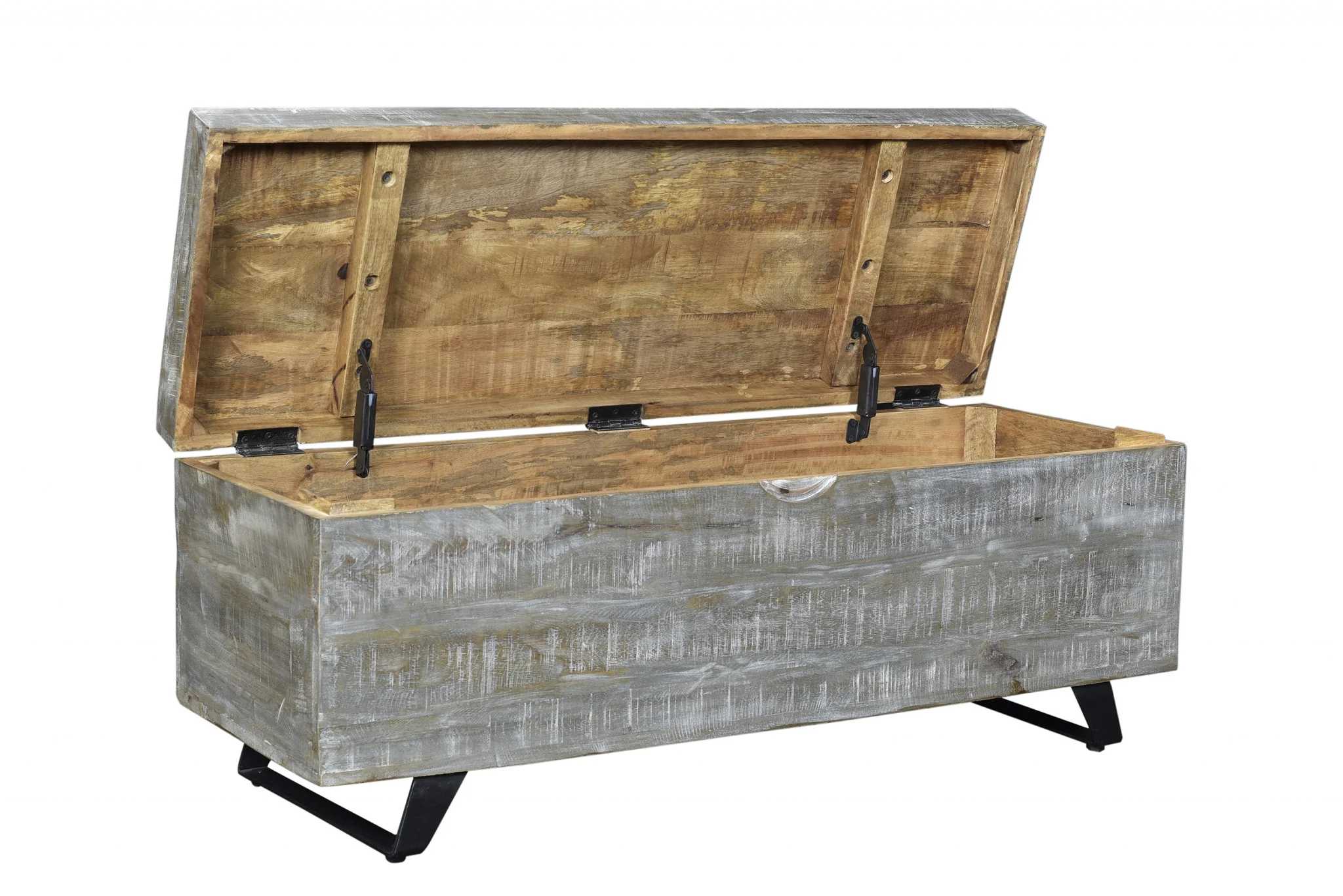 Gray and Black Distressed Solid Wood Storage Bench with Flip Top By Homeroots - Image 4