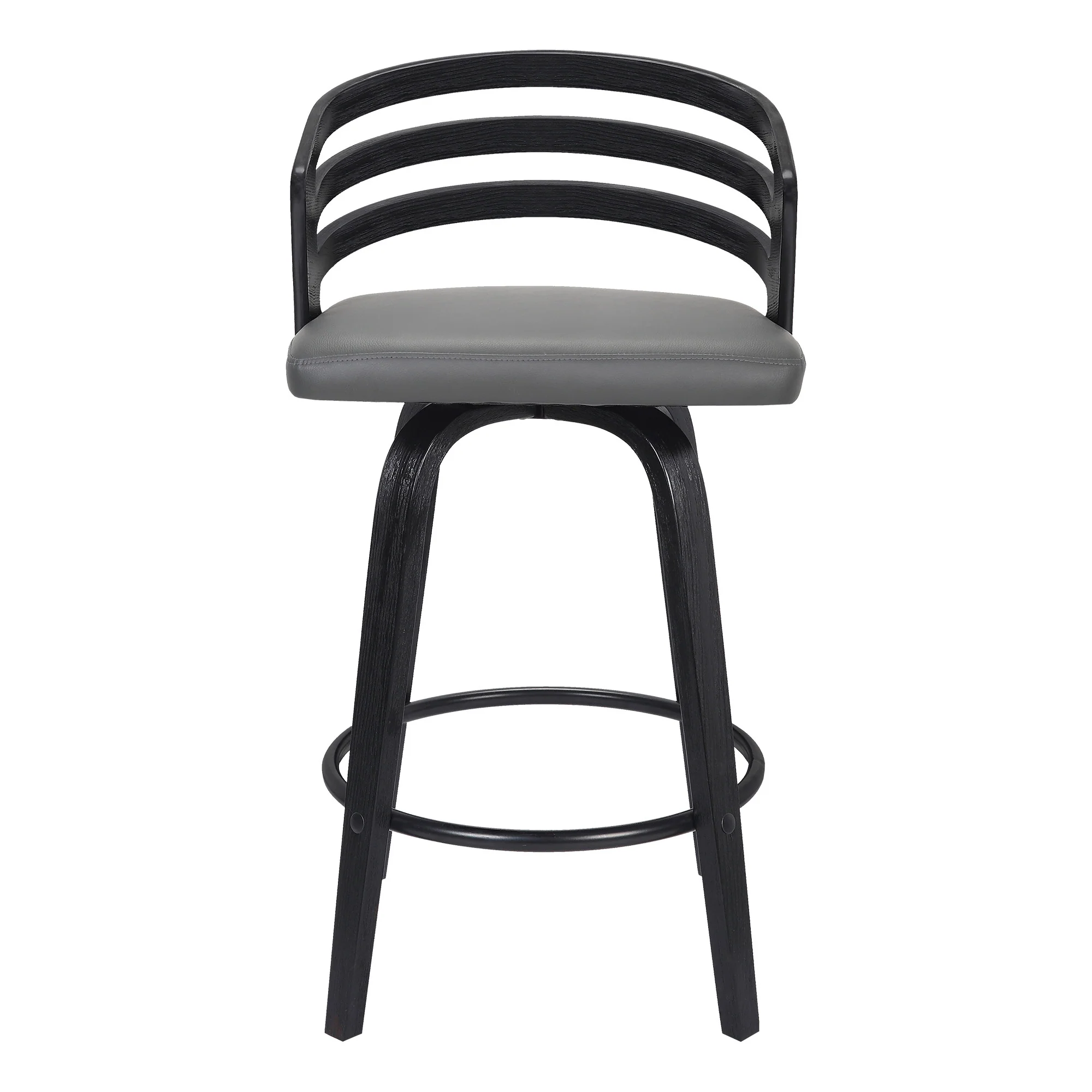 Gray and Black Fabric and Iron Low Back Counter Height Swivel Bar Chair By Homeroots - Image 2