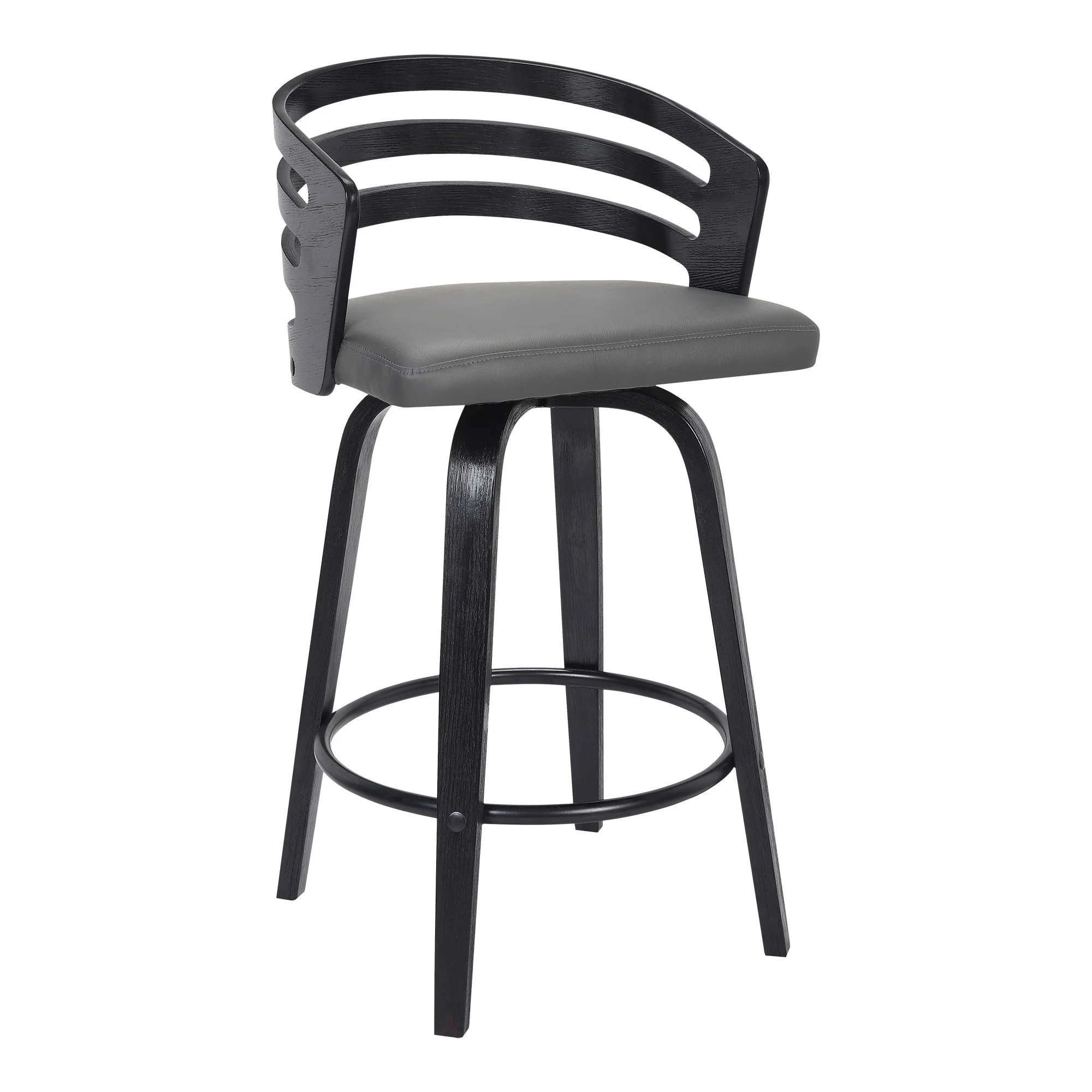 Gray and Black Fabric and Iron Low Back Counter Height Swivel Bar Chair By Homeroots - Image 3