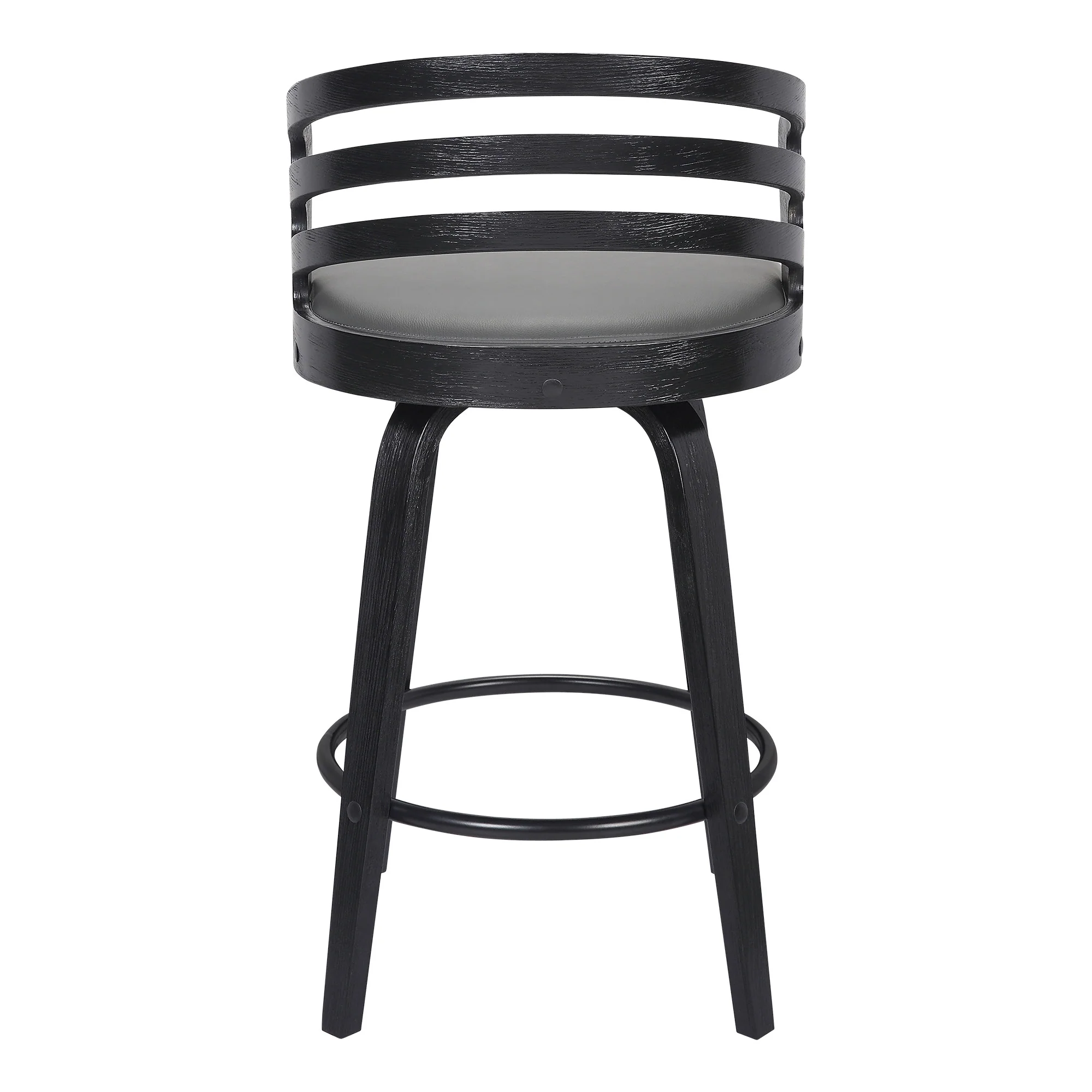 Gray and Black Fabric and Iron Low Back Counter Height Swivel Bar Chair By Homeroots - Image 5