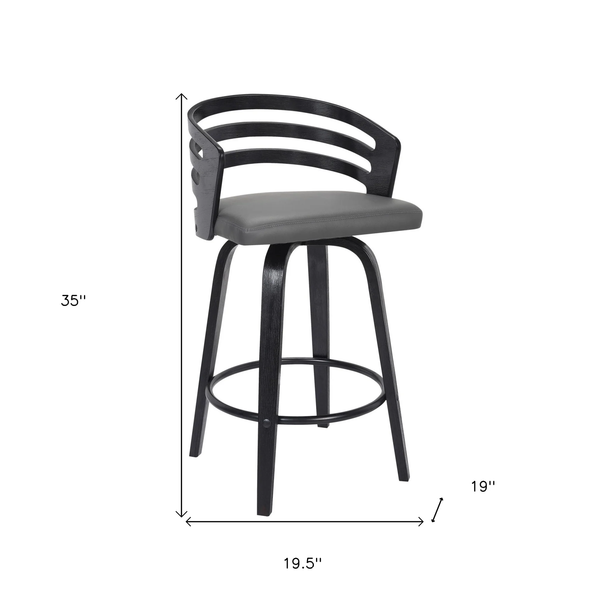 Gray and Black Fabric and Iron Low Back Counter Height Swivel Bar Chair By Homeroots - Image 6