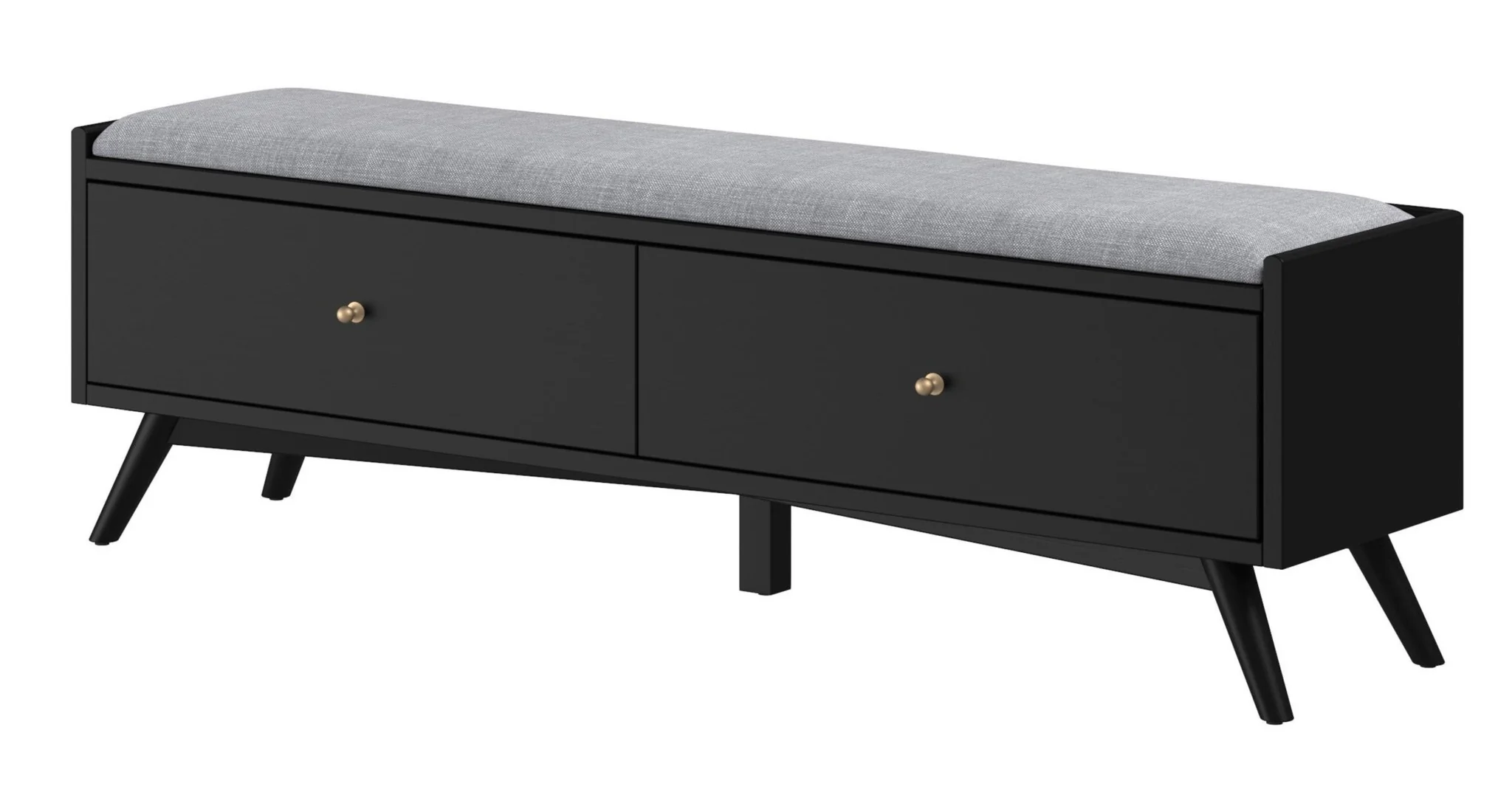 Gray and Black Fabric Upholstered Storage Bench with Drawers By Homeroots - Image 3