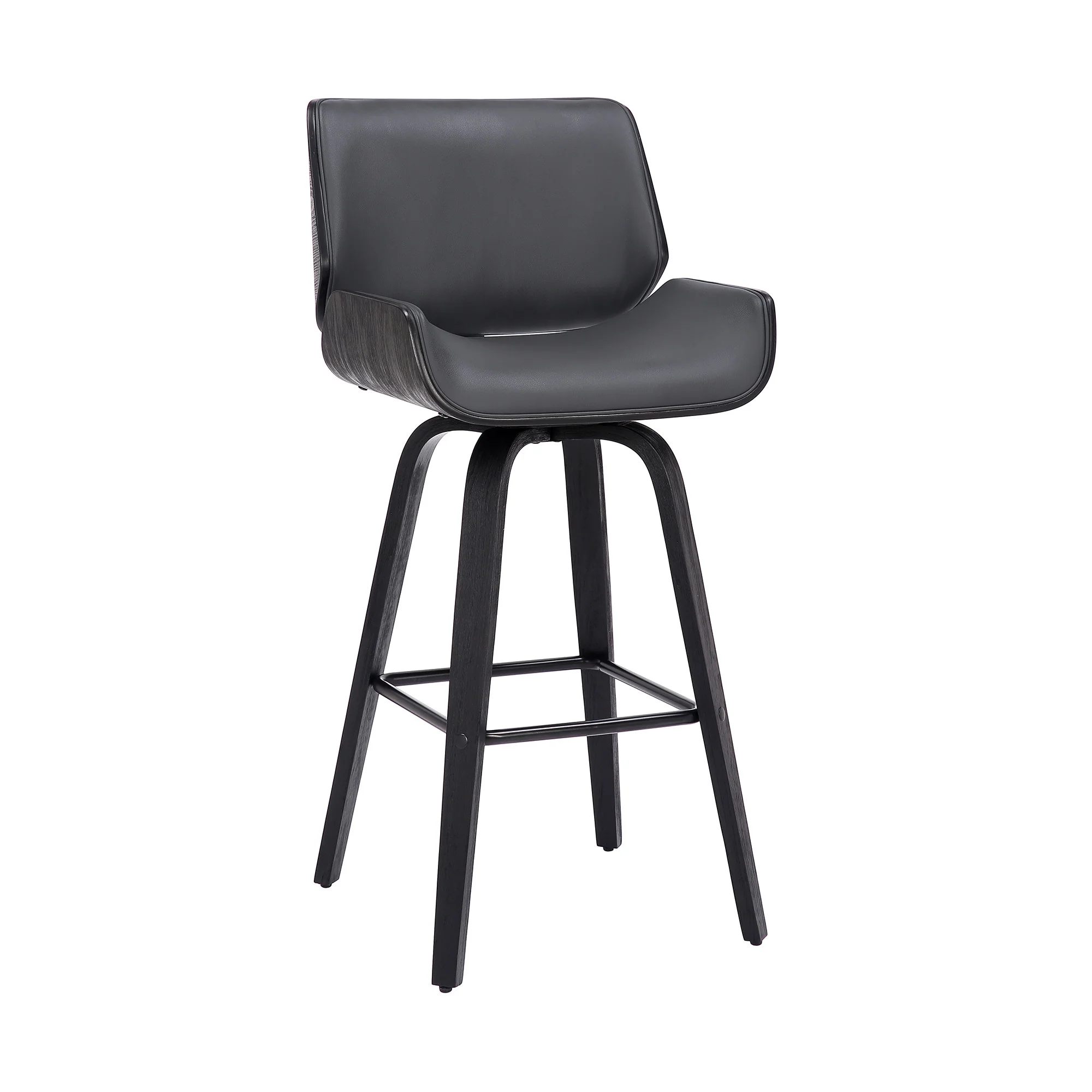 Gray and Black Faux Leather and Iron Bar Height Swivel Bar Chair By Homeroots - Image 2