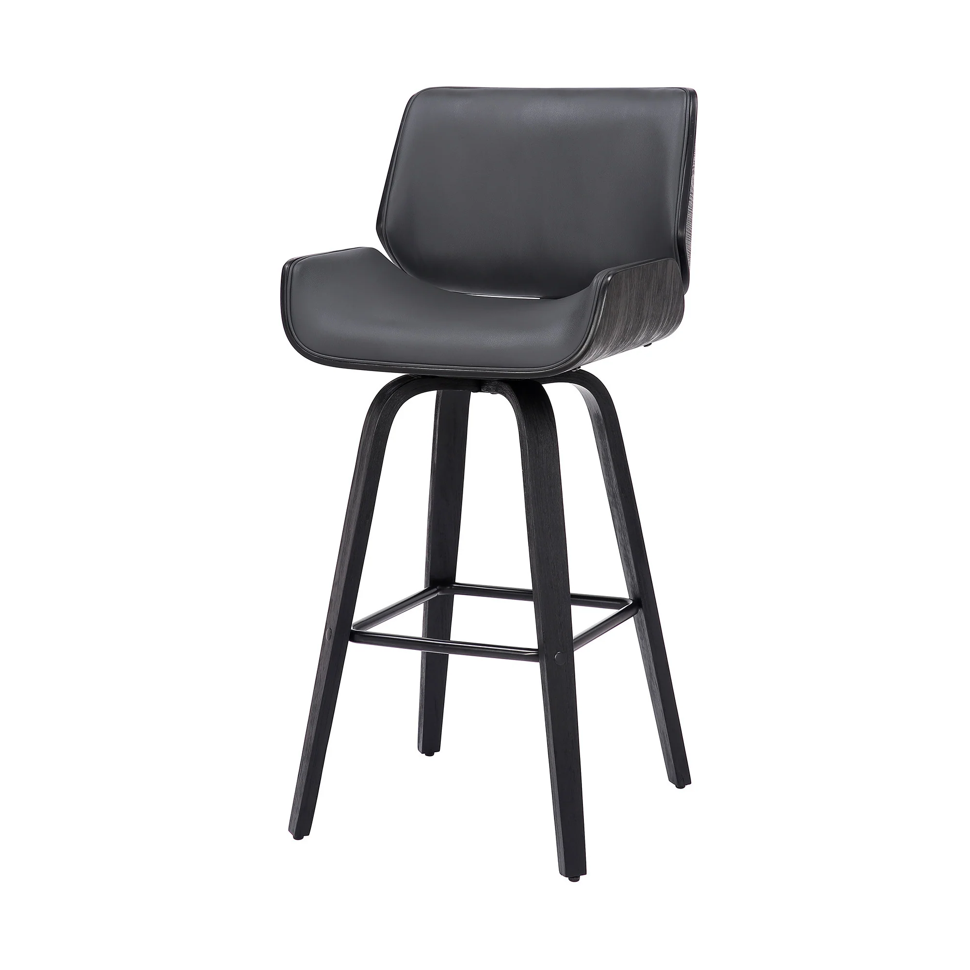 Gray and Black Faux Leather and Iron Bar Height Swivel Bar Chair By Homeroots - Image 4