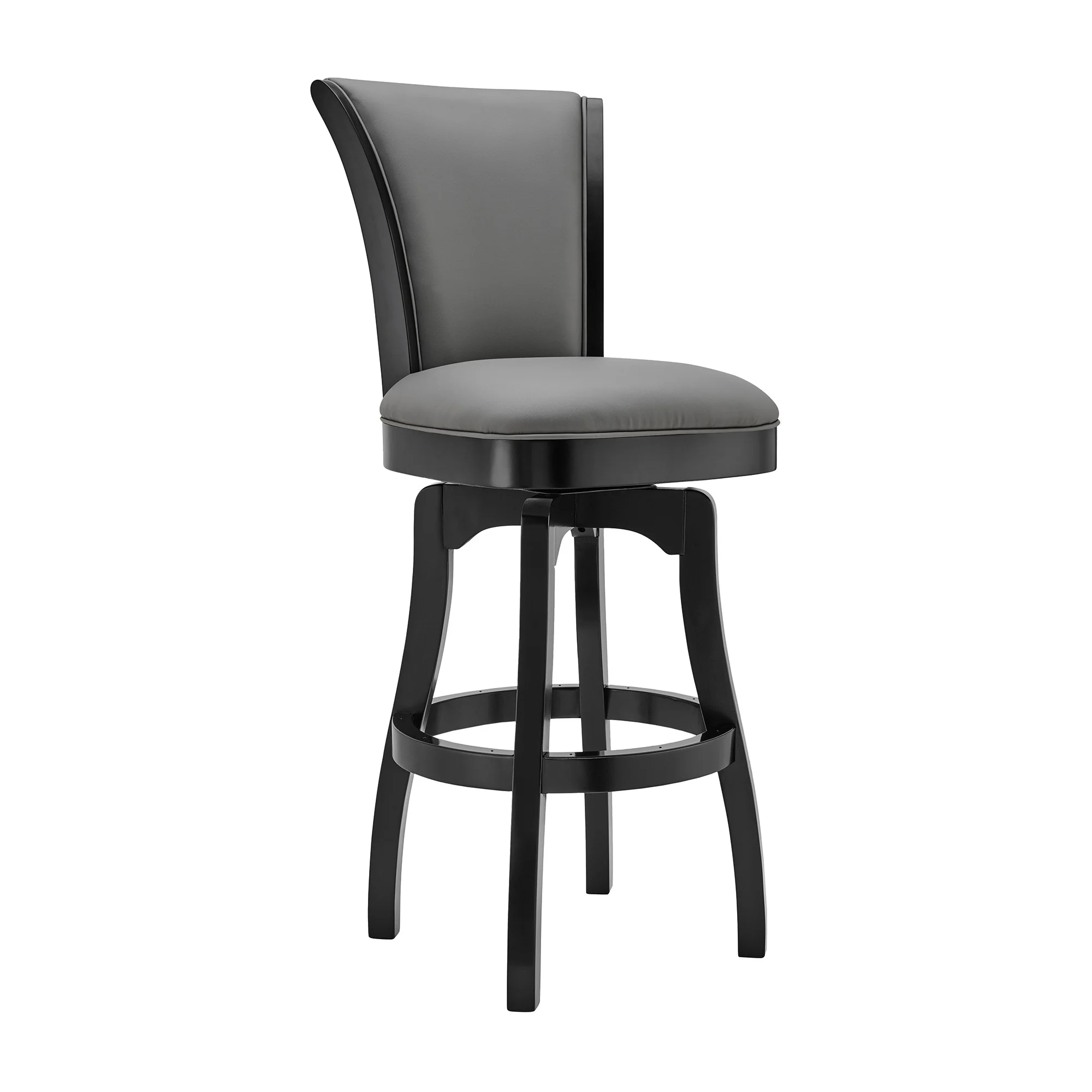 Gray and Black Faux Leather and Iron Counter Height Swivel Bar Chair By Homeroots - Image 2