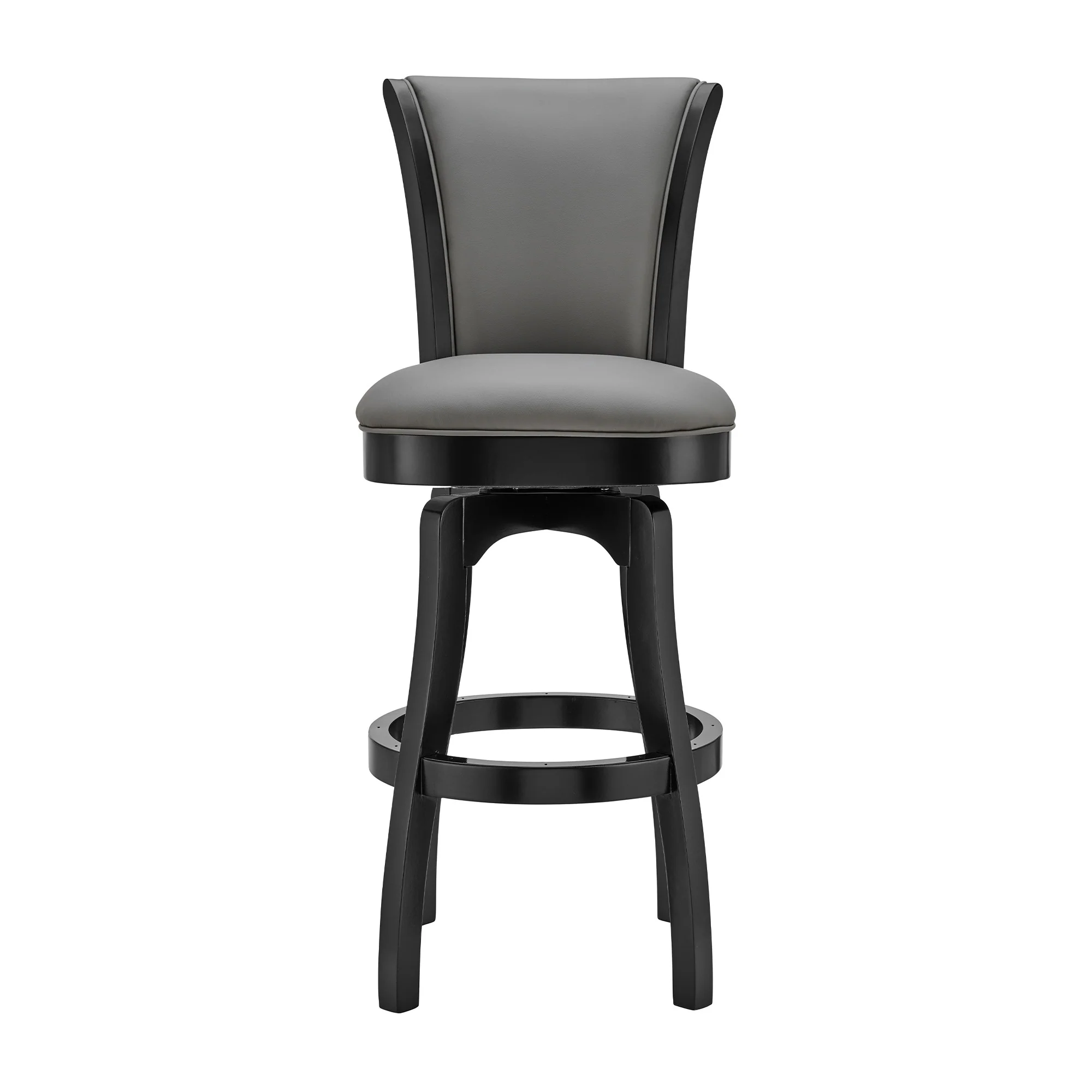 Gray and Black Faux Leather and Iron Counter Height Swivel Bar Chair By Homeroots - Image 3