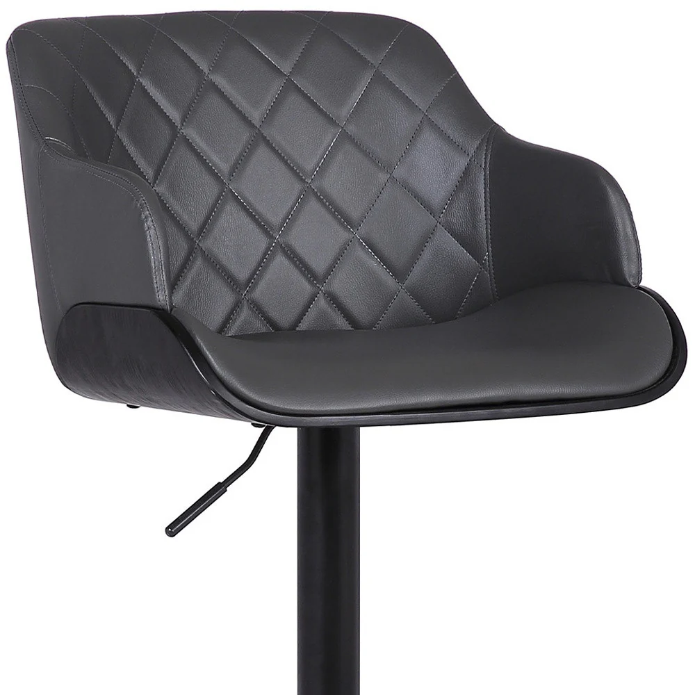 Gray and Black Faux Leather and Iron Low Back Adjustable Height Swivel Bar Chair By Homeroots - Image 2