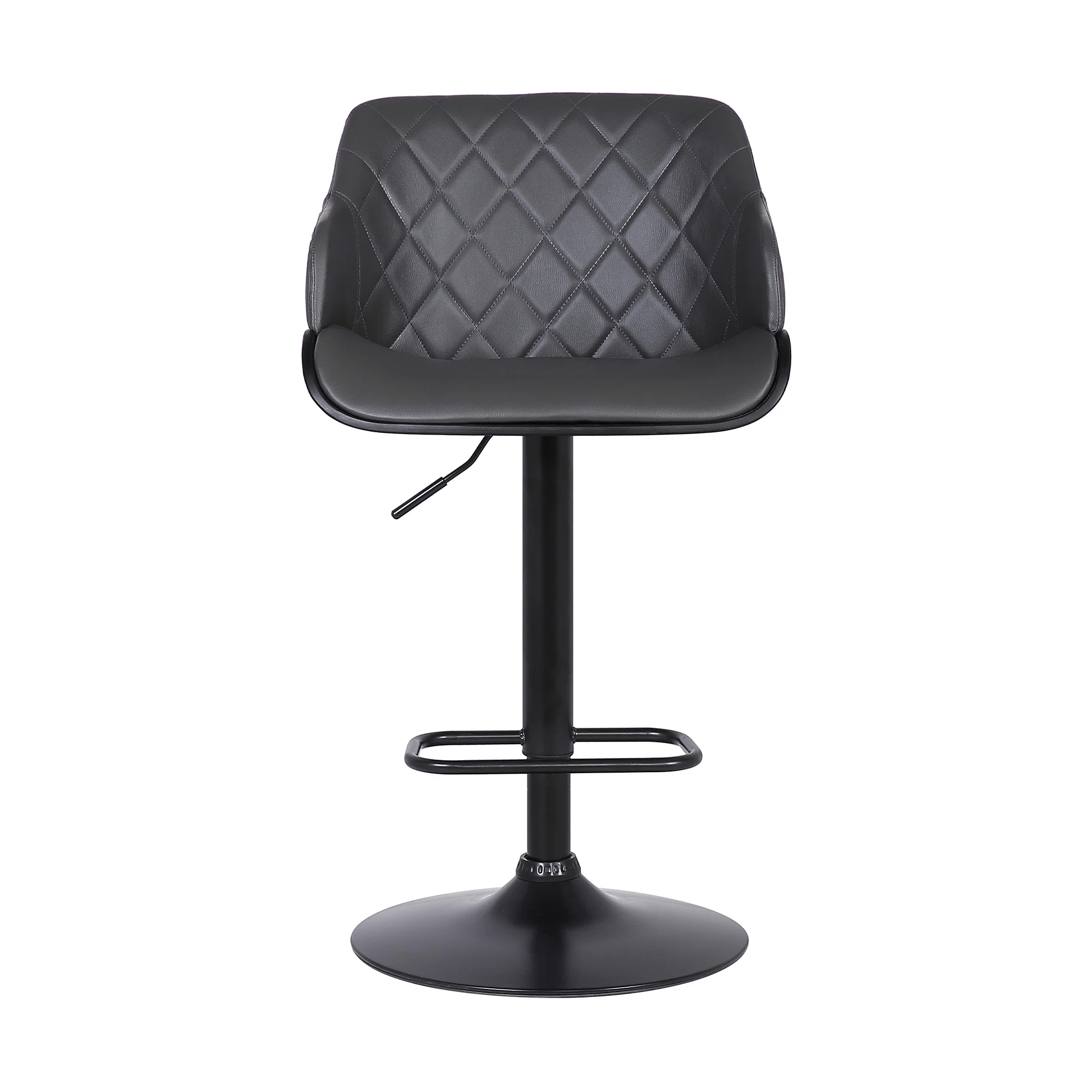 Gray and Black Faux Leather and Iron Low Back Adjustable Height Swivel Bar Chair By Homeroots - Image 3