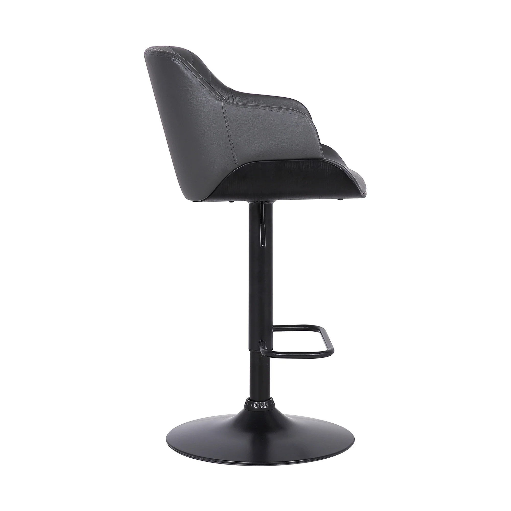 Gray and Black Faux Leather and Iron Low Back Adjustable Height Swivel Bar Chair By Homeroots - Image 4