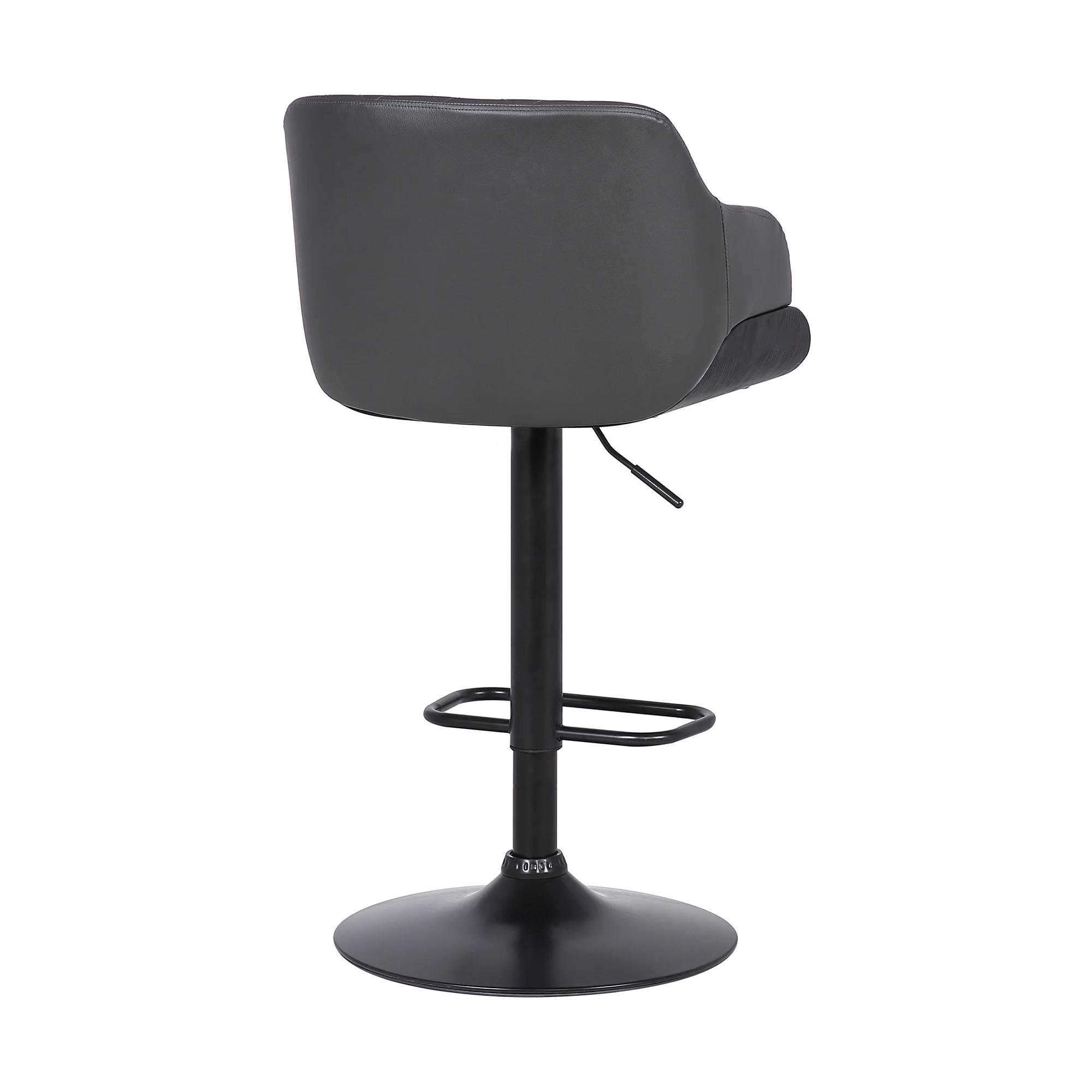 Gray and Black Faux Leather and Iron Low Back Adjustable Height Swivel Bar Chair By Homeroots - Image 5