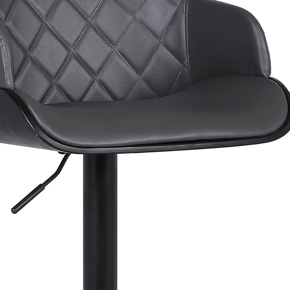 Gray and Black Faux Leather and Iron Low Back Adjustable Height Swivel Bar Chair By Homeroots - Image 8
