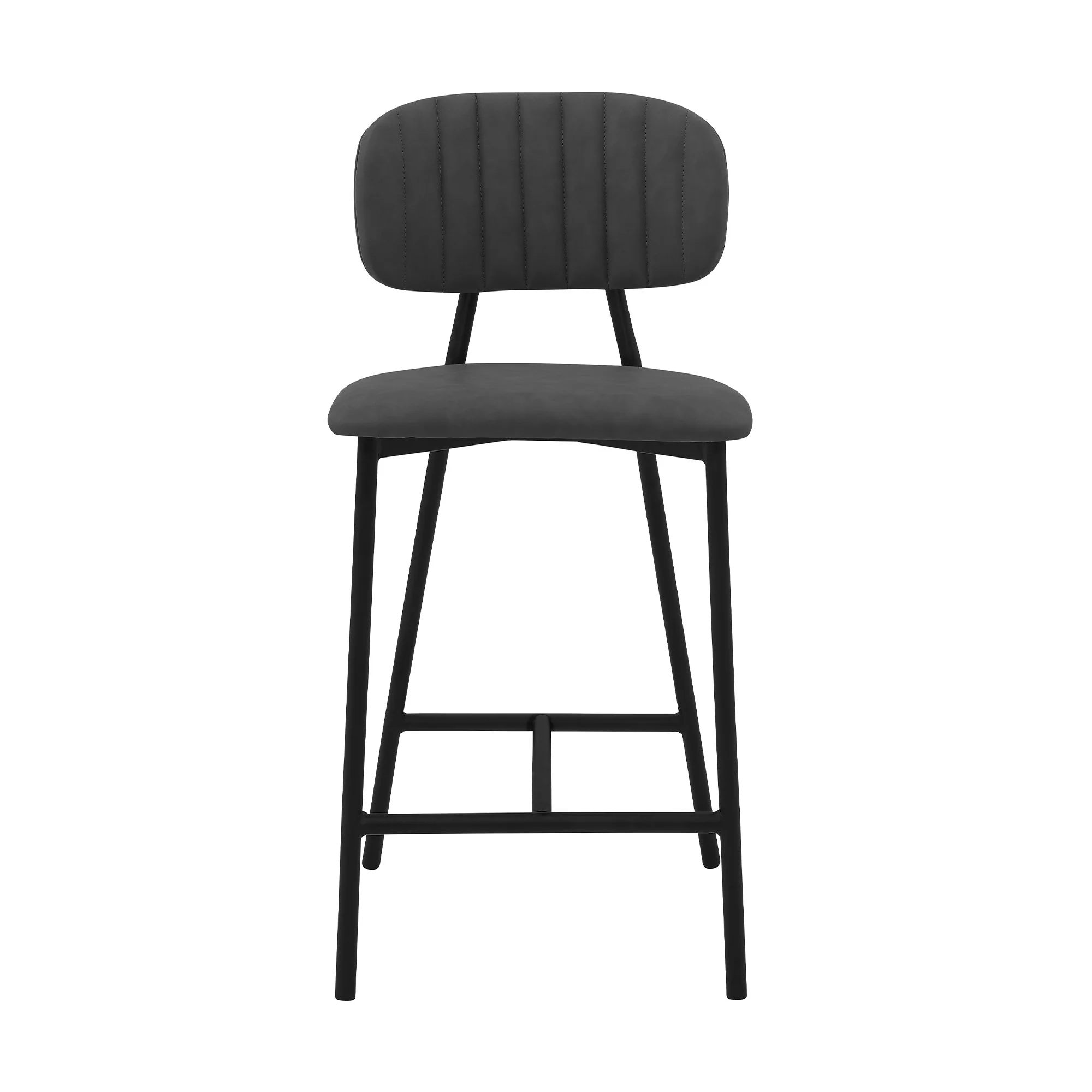 Gray and Black Faux Leather and Iron Low Back Counter Height Bar Chair By Homeroots - Image 3