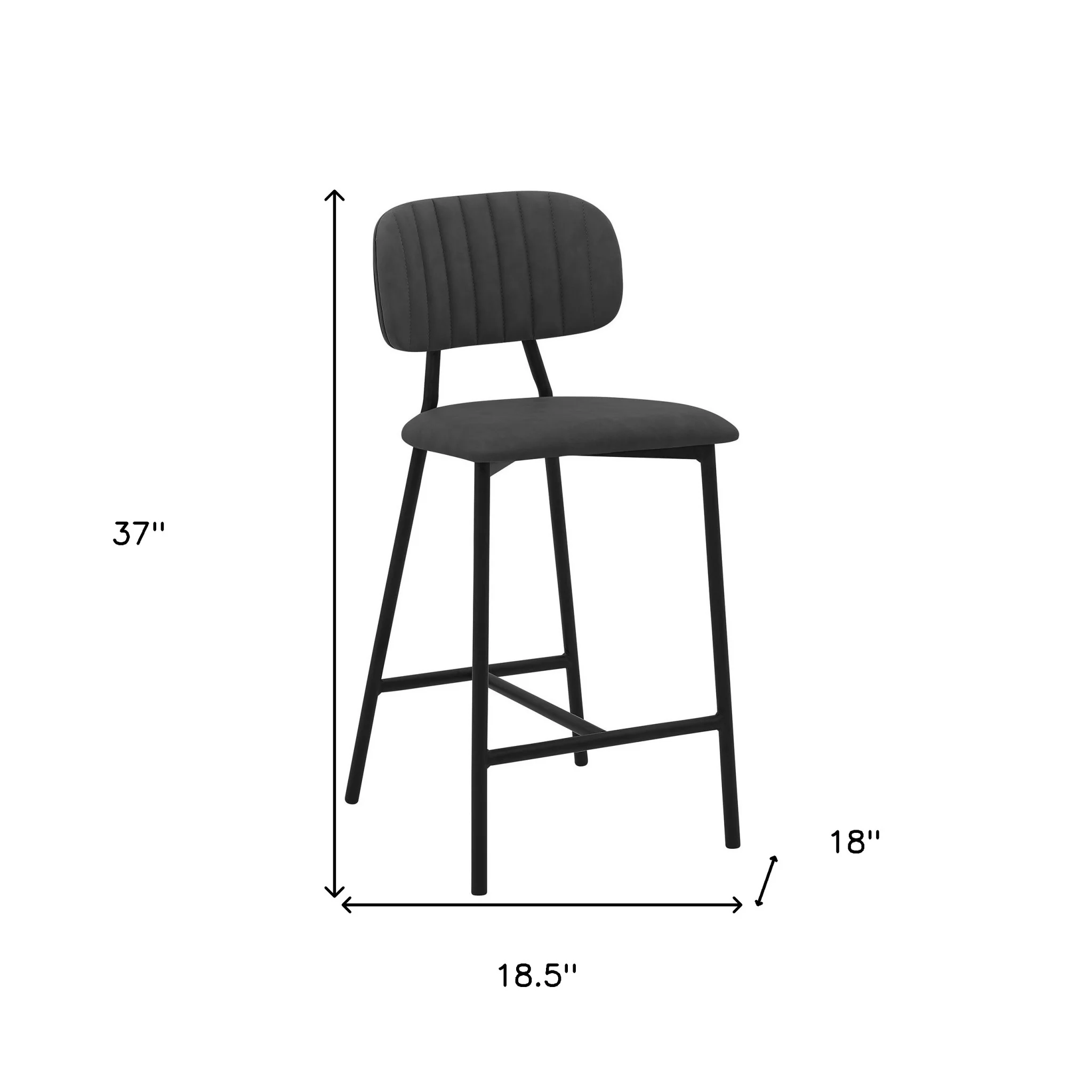 Gray and Black Faux Leather and Iron Low Back Counter Height Bar Chair By Homeroots - Image 4