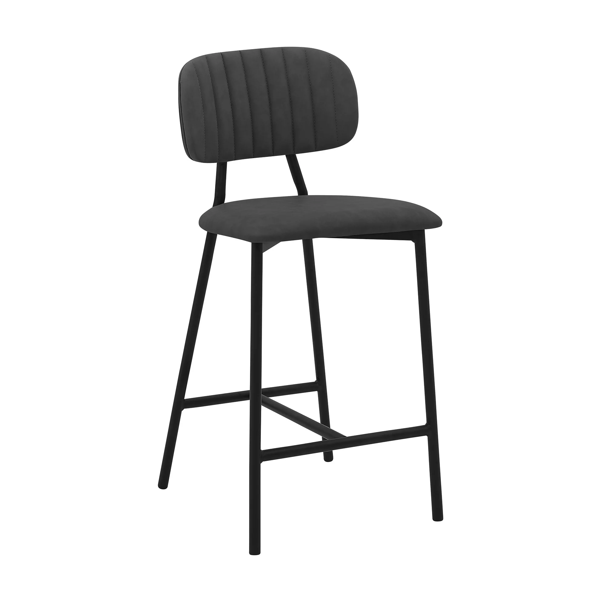 Gray and Black Faux Leather and Iron Low Back Counter Height Bar Chair By Homeroots - Image 5