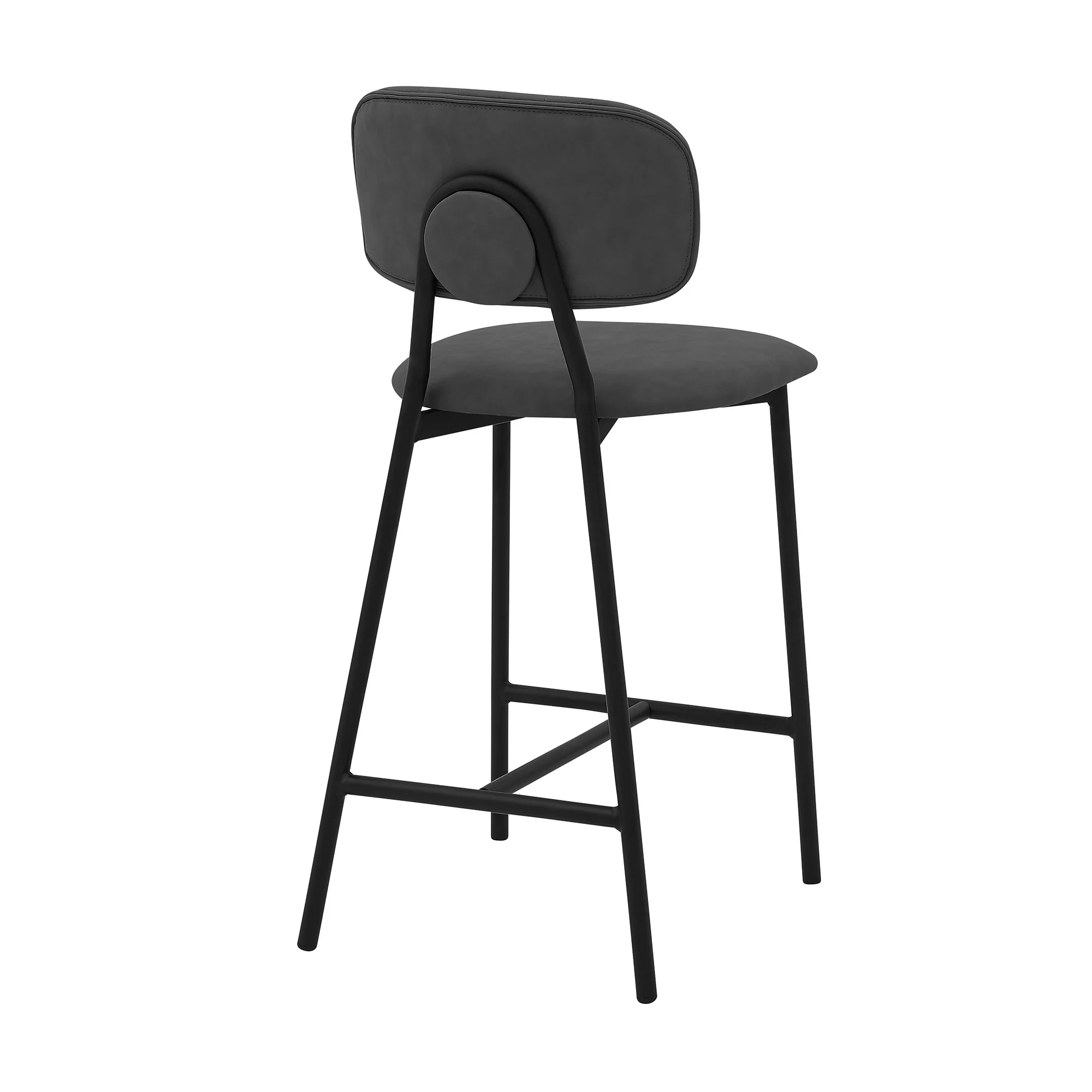 Gray and Black Faux Leather and Iron Low Back Counter Height Bar Chair By Homeroots - Image 6