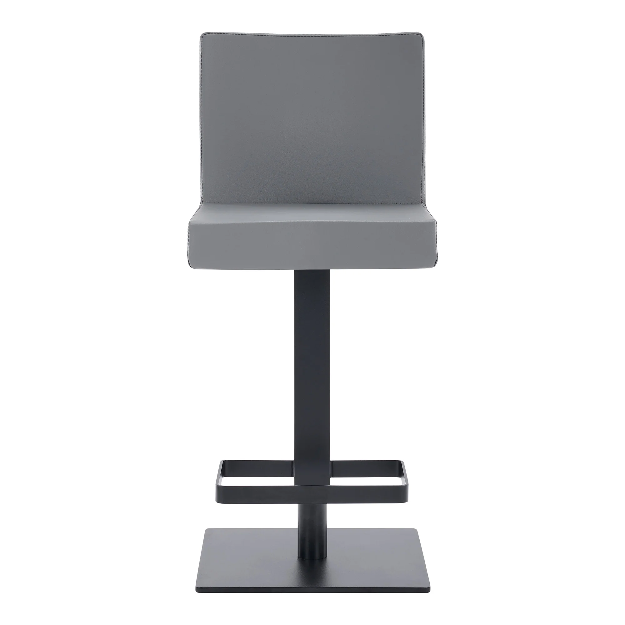 Gray And Black Faux Leather And Iron Swivel Adjustable Height Bar Chair By Homeroots - Image 5