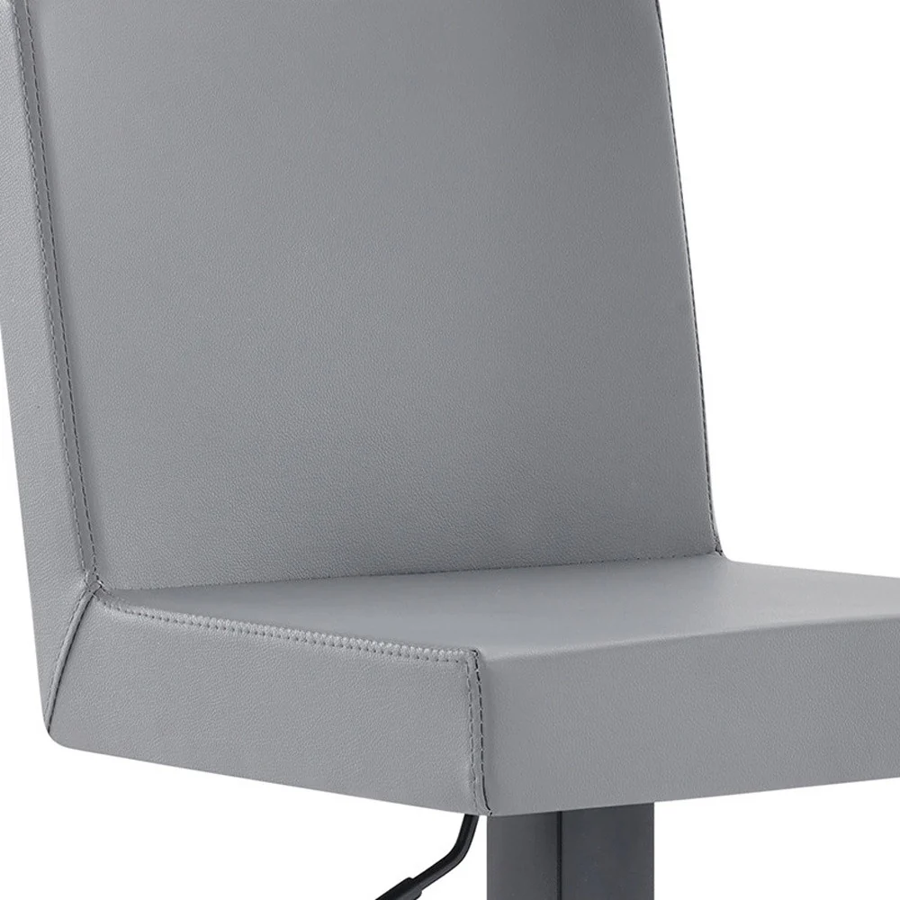 Gray And Black Faux Leather And Iron Swivel Adjustable Height Bar Chair By Homeroots - Image 6