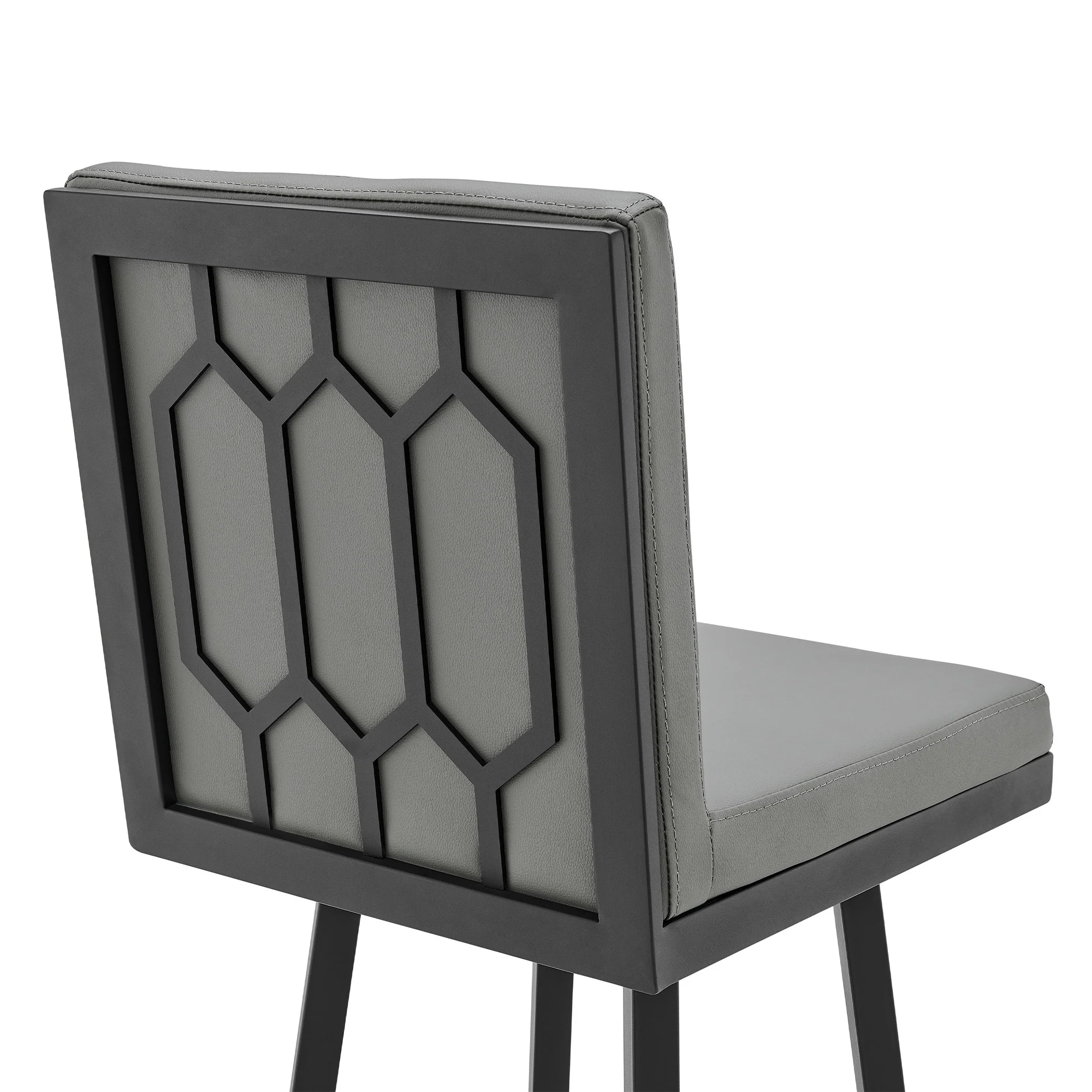 Gray And Black Faux Leather And Iron Swivel Bar Height Bar Chair By Homeroots - Image 4