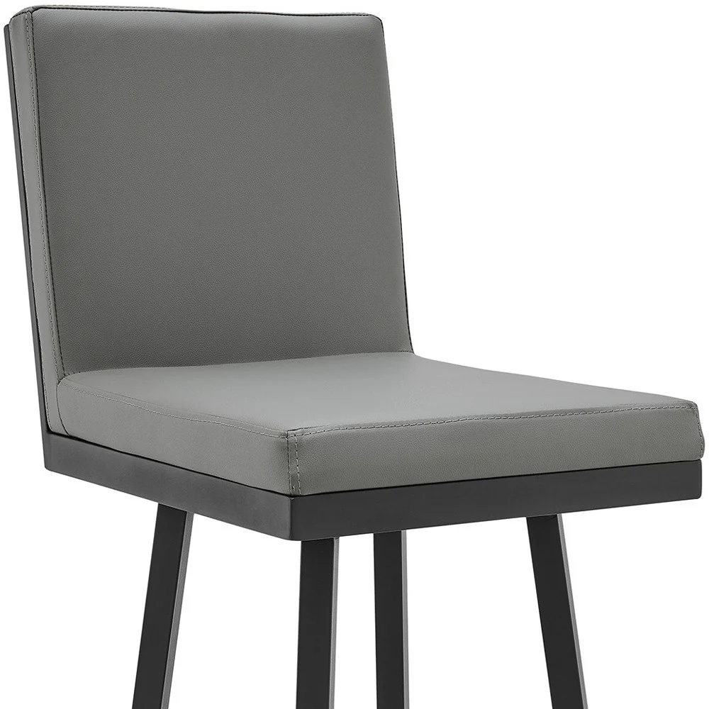 Gray And Black Faux Leather And Iron Swivel Bar Height Bar Chair By Homeroots - Image 8