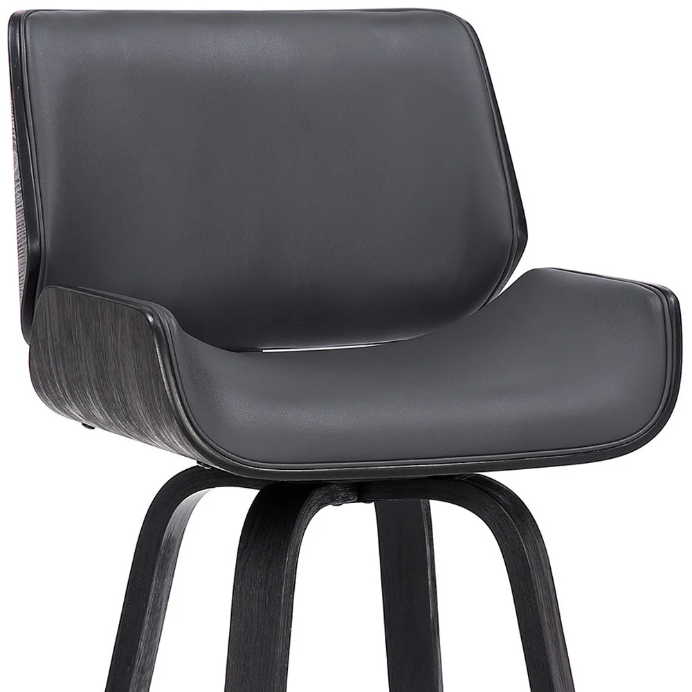 Gray And Black Faux Leather And Iron Swivel Counter Height Bar Chair By Homeroots - Image 2