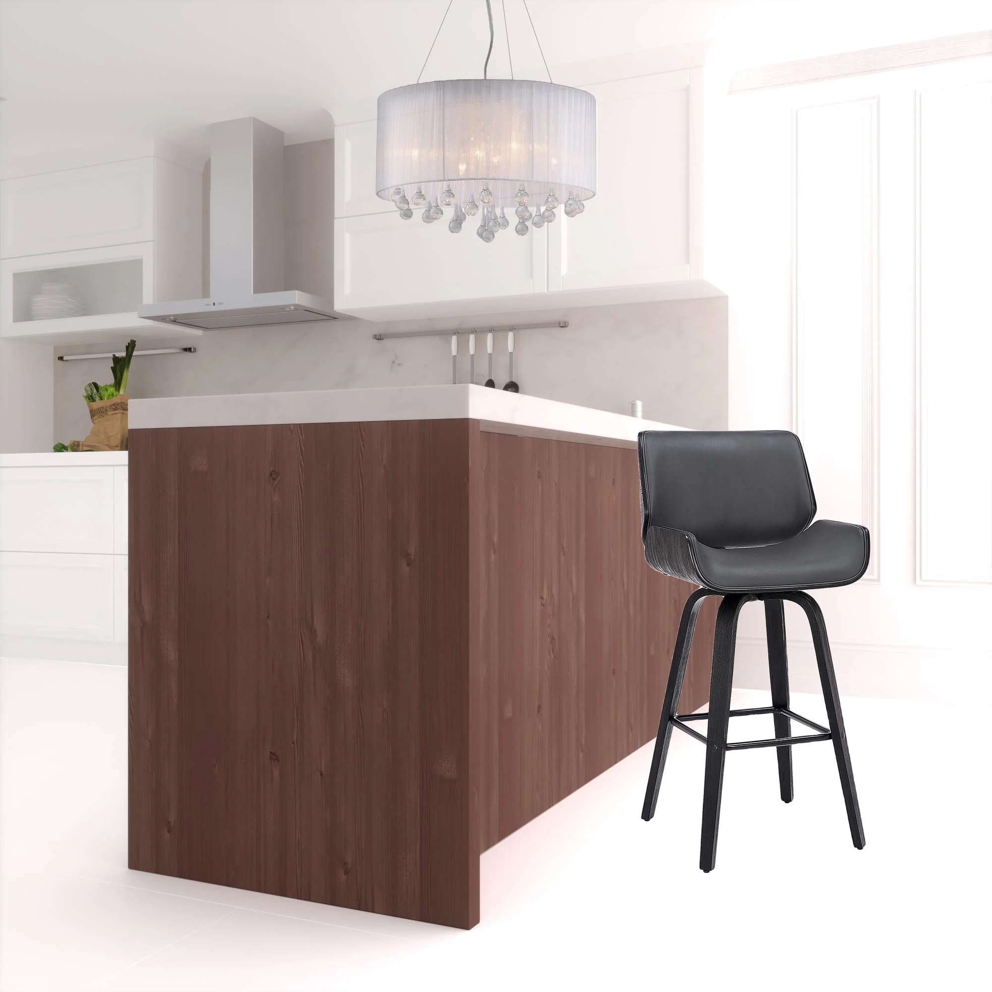 Gray And Black Faux Leather And Iron Swivel Counter Height Bar Chair By Homeroots - Image 5