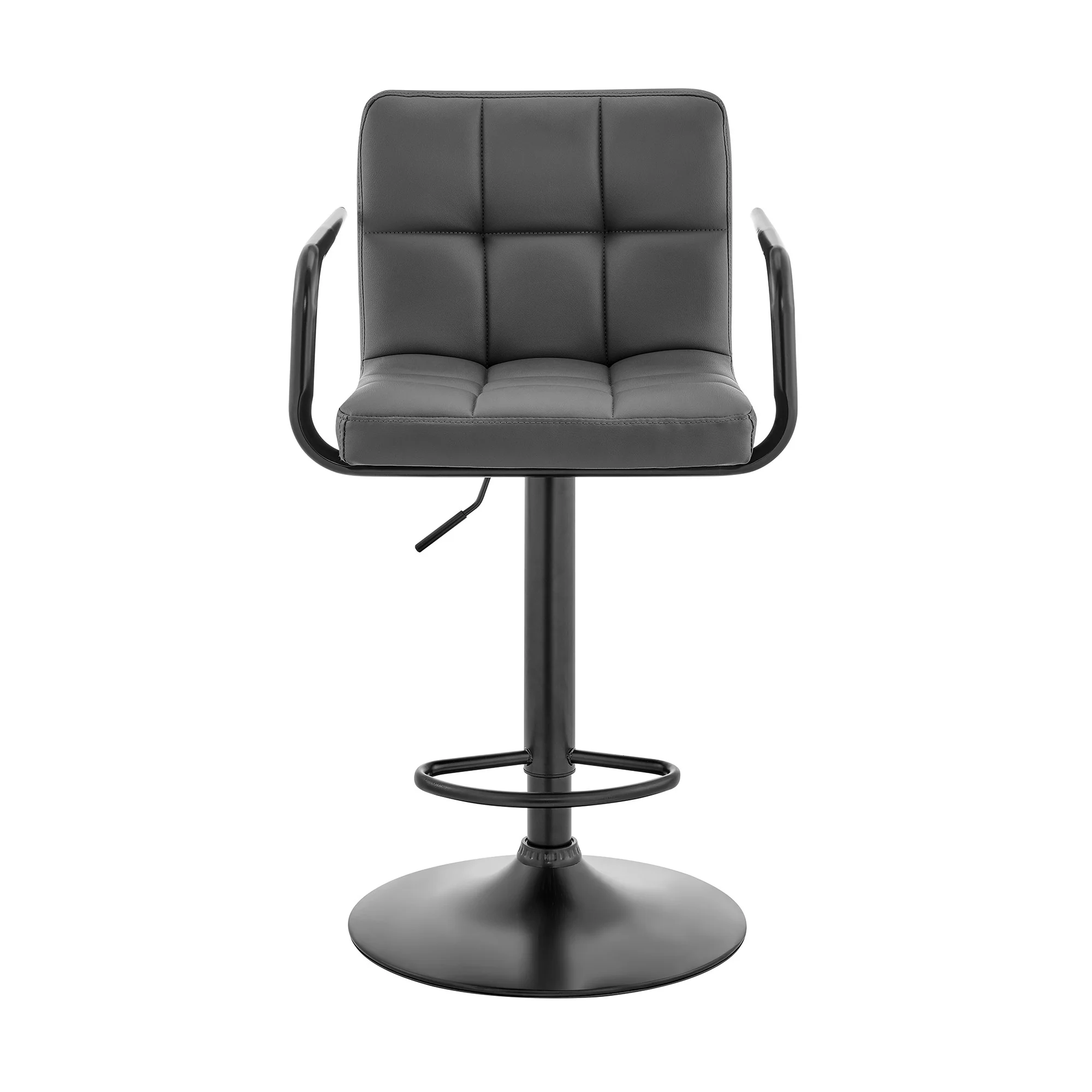 Gray And Black Faux Leather And Iron Swivel Low Back Adjustable Height Bar Chair By Homeroots - Image 2