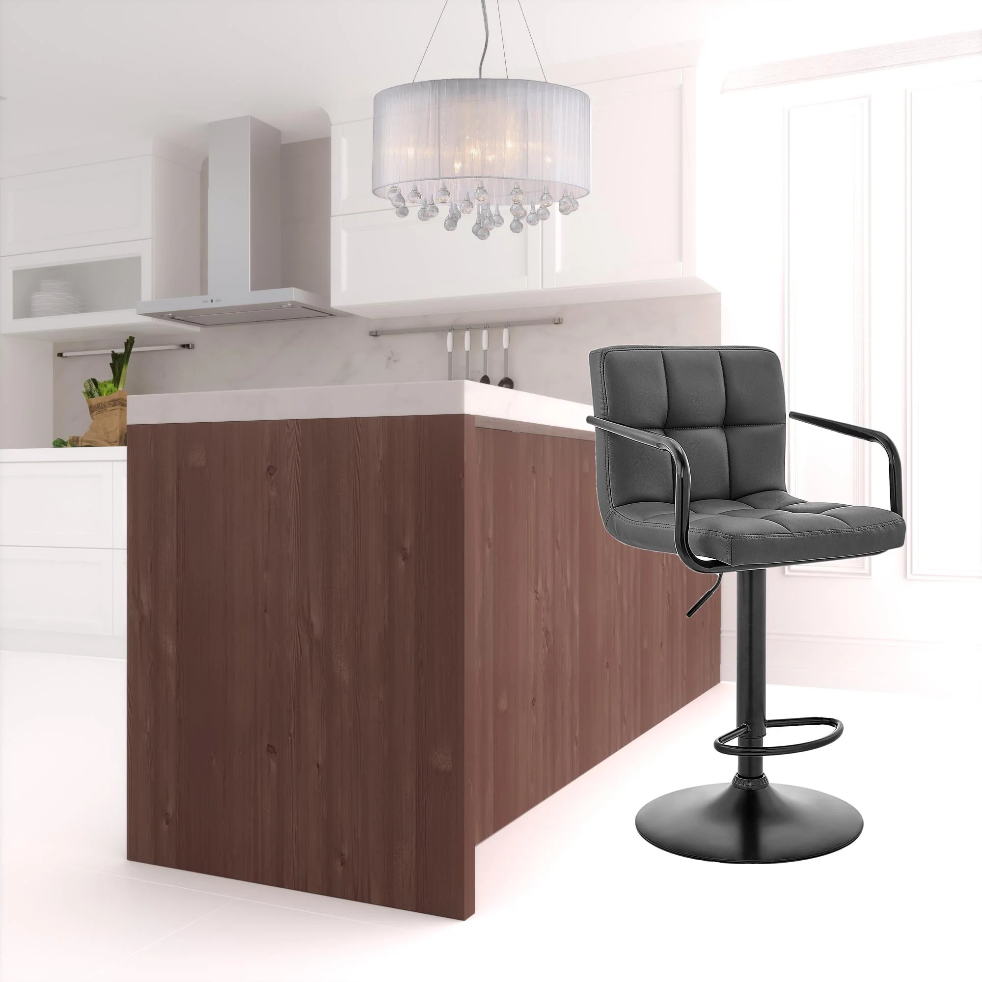 Gray And Black Faux Leather And Iron Swivel Low Back Adjustable Height Bar Chair By Homeroots - Image 3