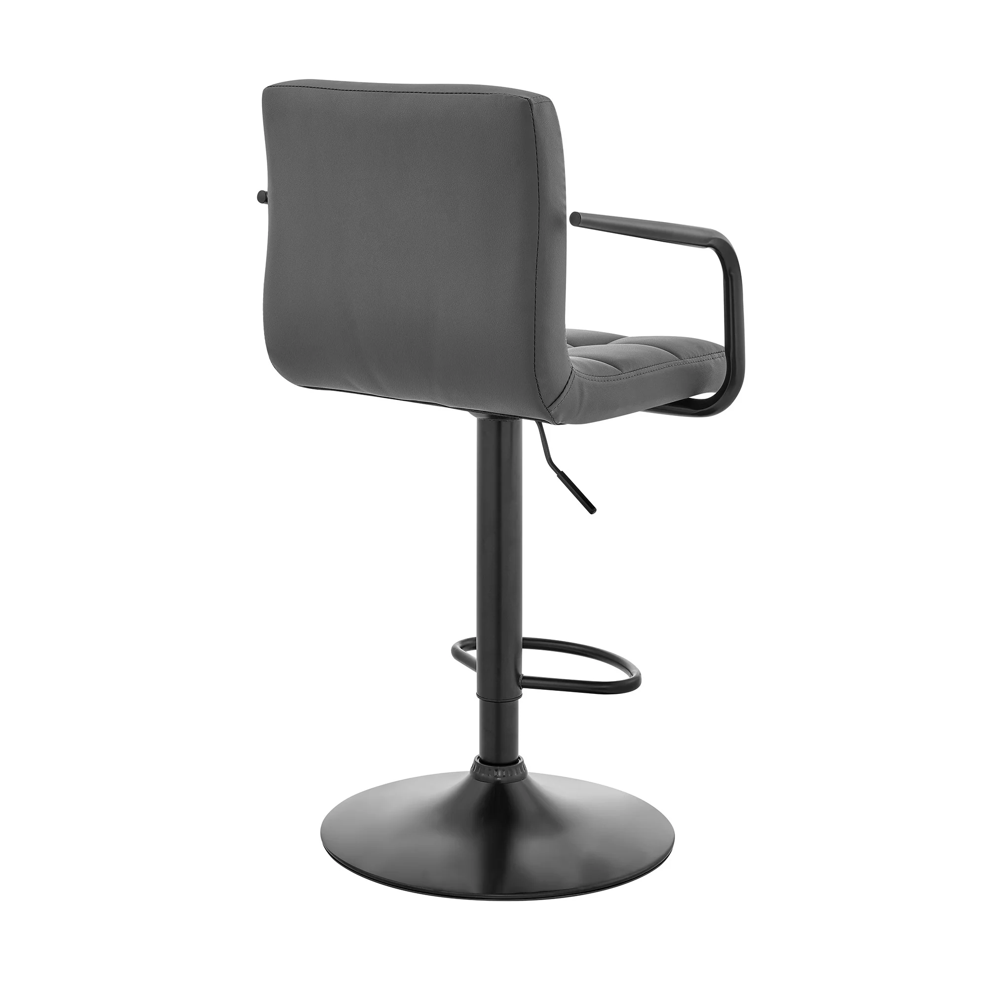 Gray And Black Faux Leather And Iron Swivel Low Back Adjustable Height Bar Chair By Homeroots - Image 4