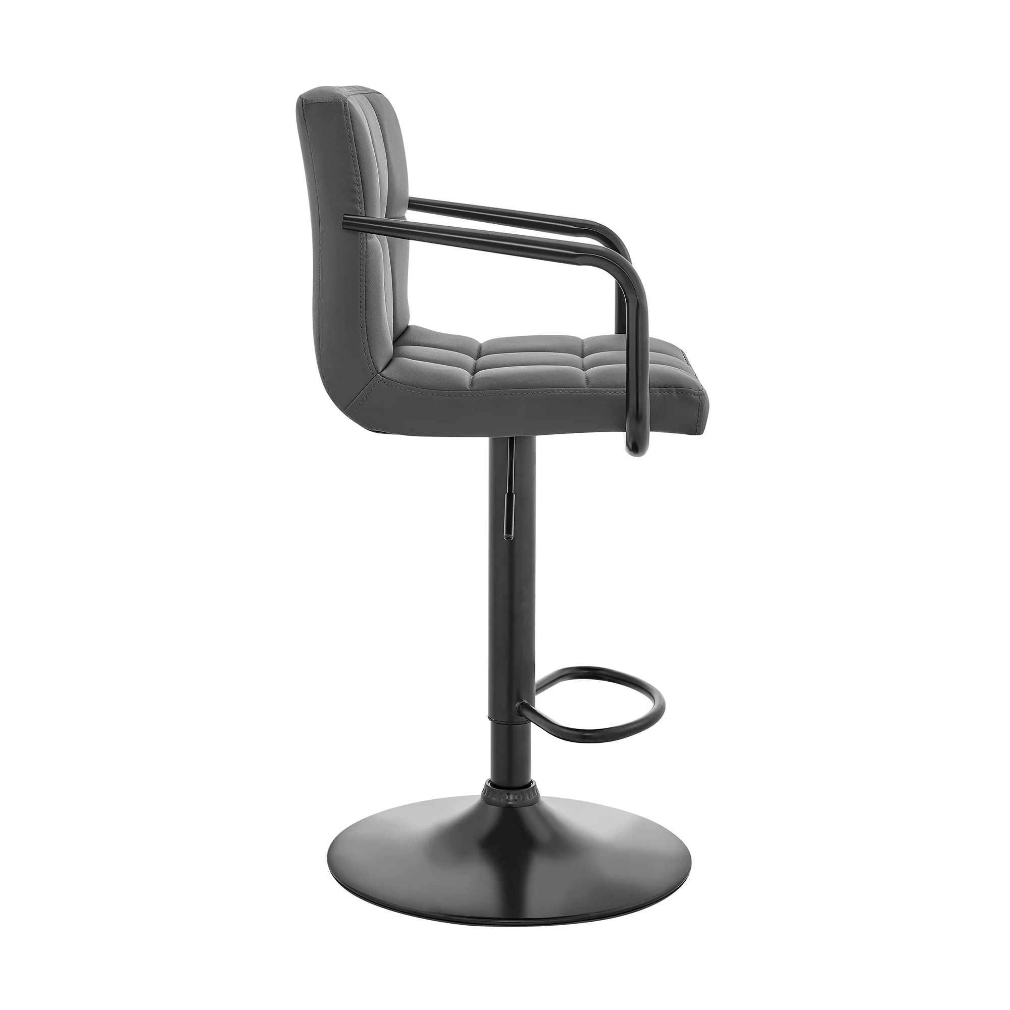 Gray And Black Faux Leather And Iron Swivel Low Back Adjustable Height Bar Chair By Homeroots - Image 6