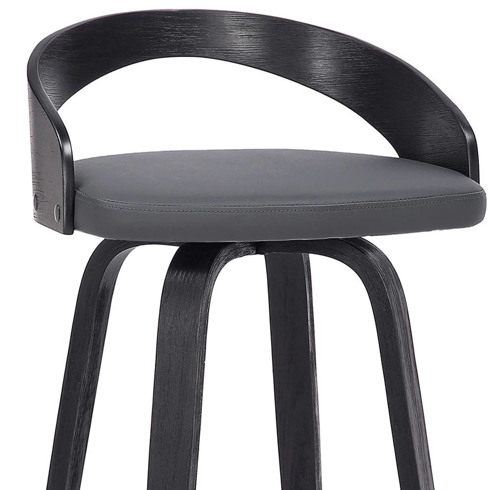 Gray And Black Faux Leather And Iron Swivel Low Back Counter Height Bar Chair By Homeroots - Image 2