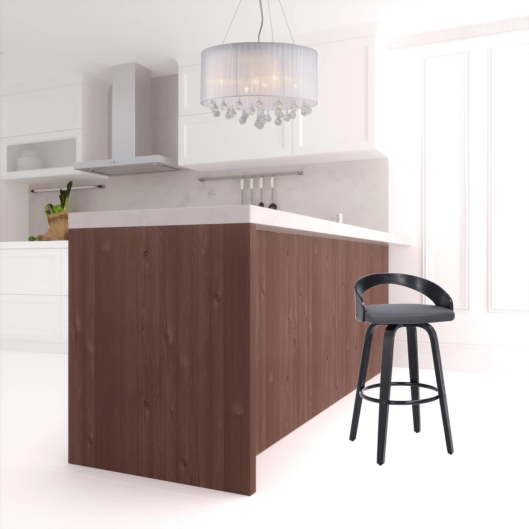 Gray And Black Faux Leather And Iron Swivel Low Back Counter Height Bar Chair By Homeroots - Image 3