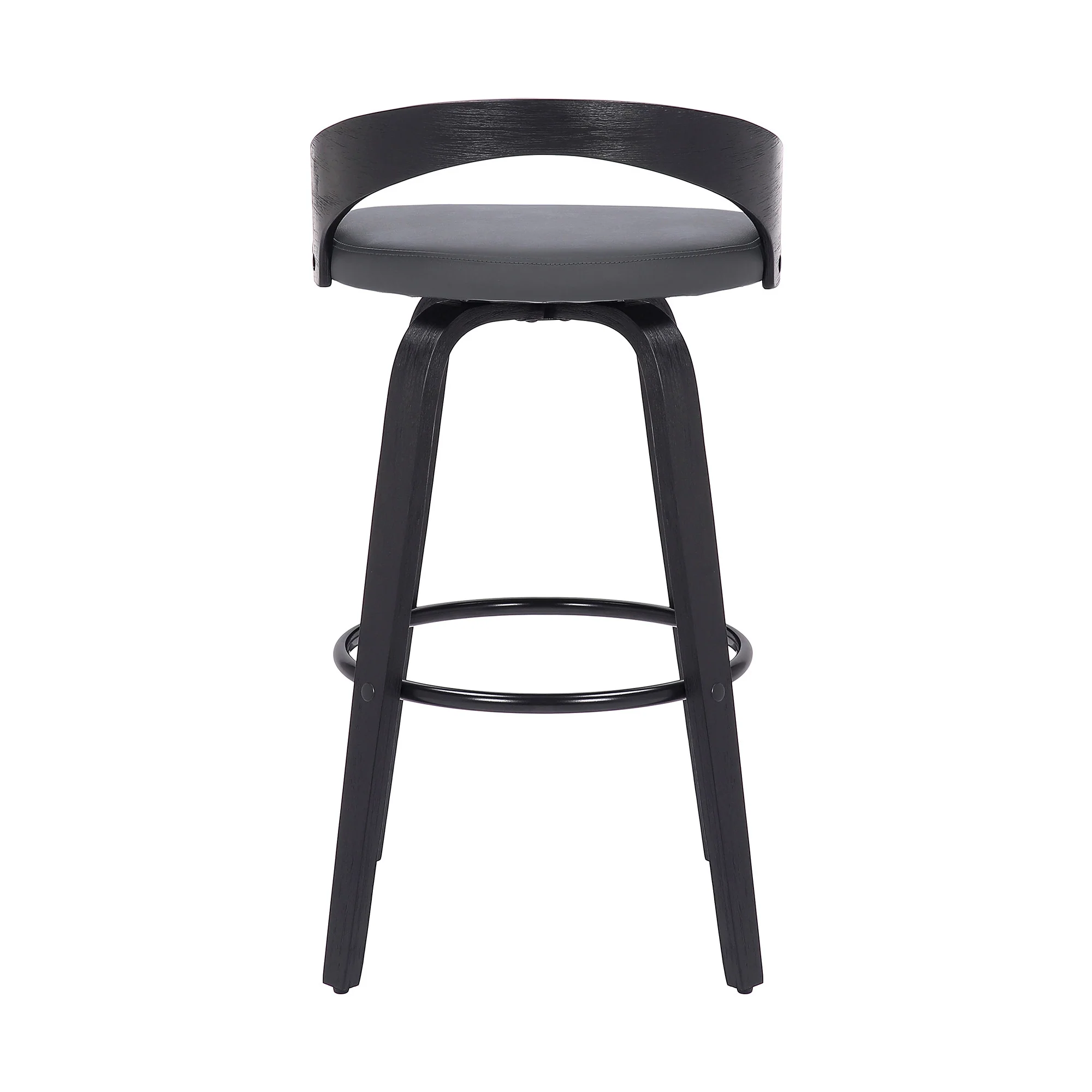 Gray And Black Faux Leather And Iron Swivel Low Back Counter Height Bar Chair By Homeroots - Image 4