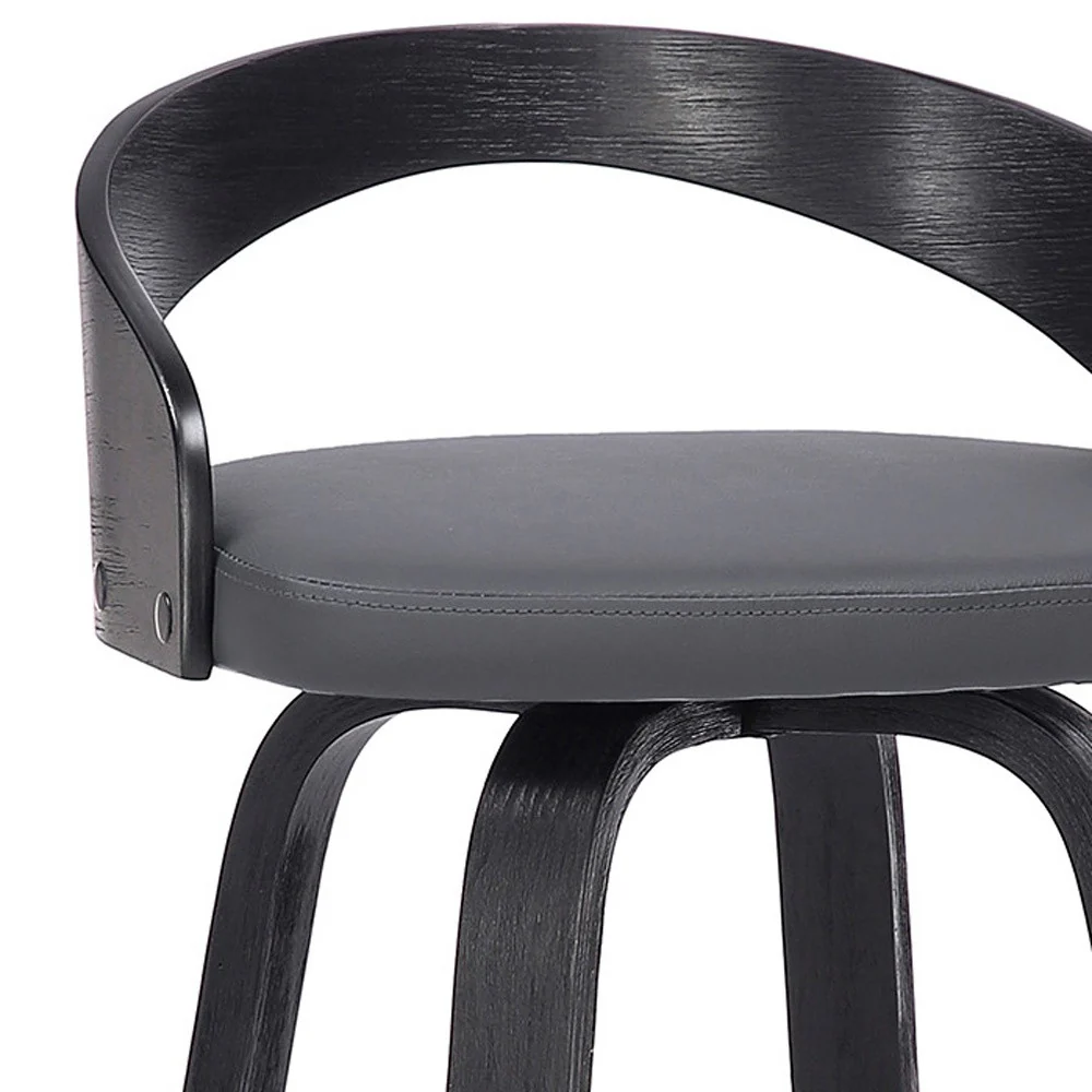 Gray And Black Faux Leather And Iron Swivel Low Back Counter Height Bar Chair By Homeroots - Image 5