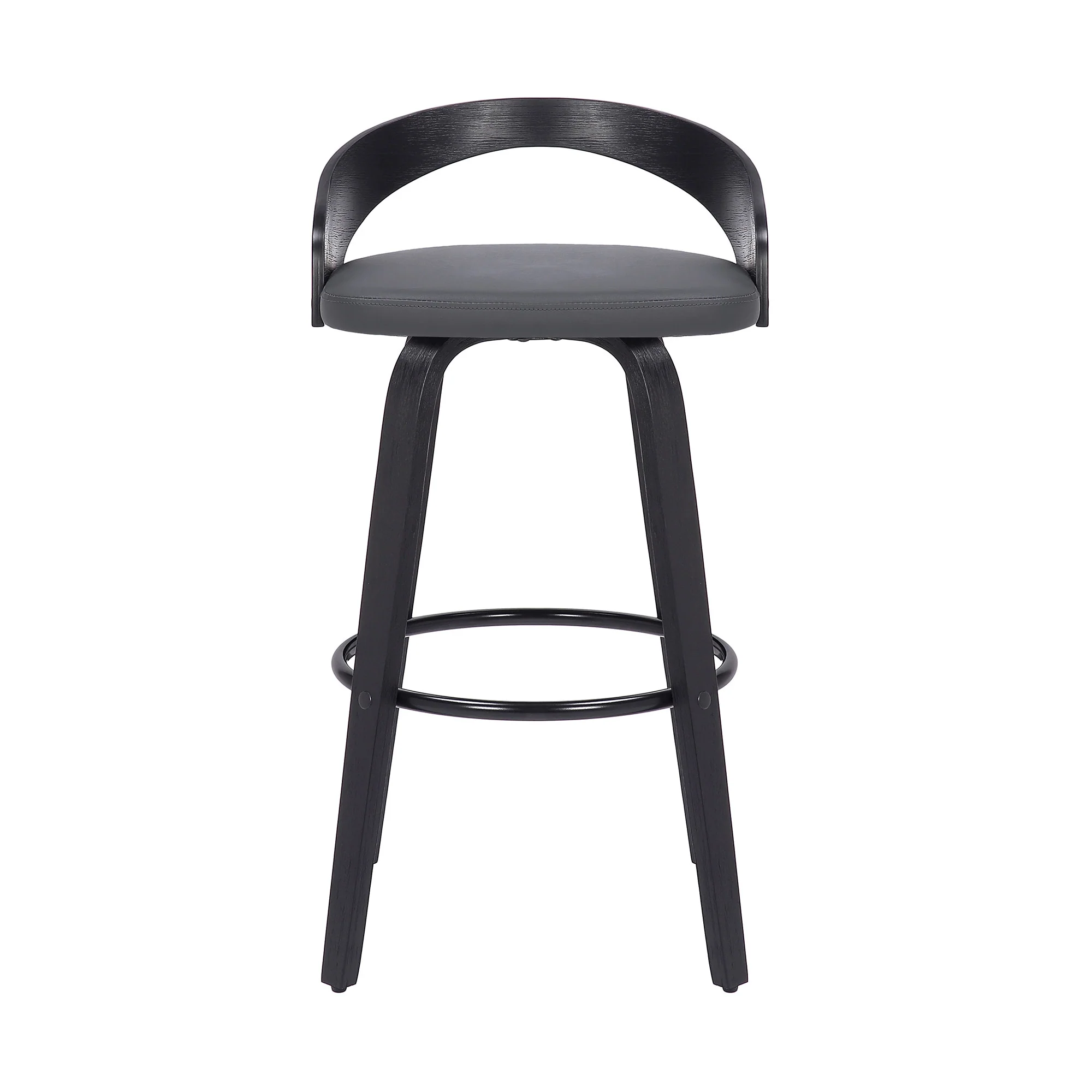 Gray And Black Faux Leather And Iron Swivel Low Back Counter Height Bar Chair By Homeroots - Image 6