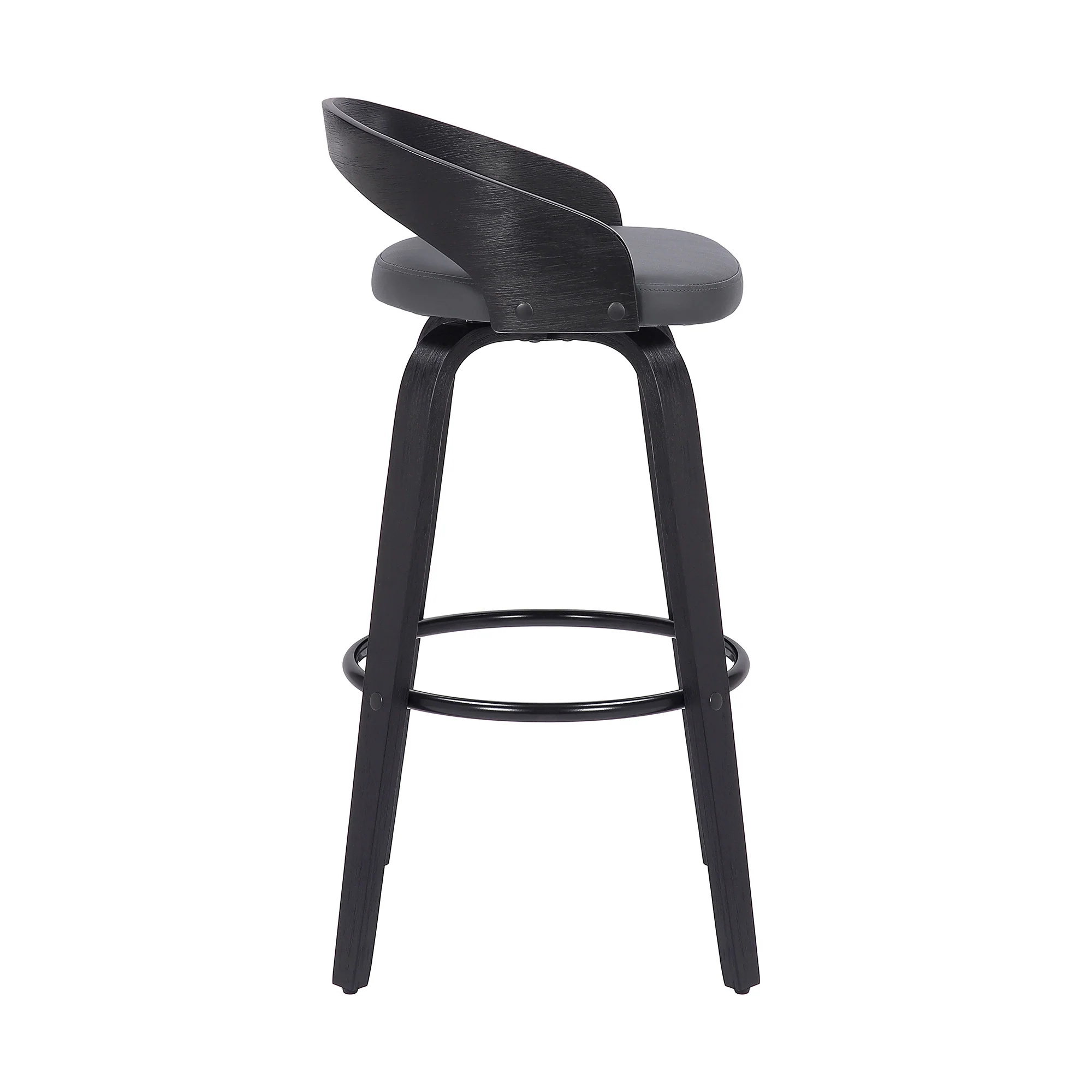 Gray And Black Faux Leather And Iron Swivel Low Back Counter Height Bar Chair By Homeroots - Image 7
