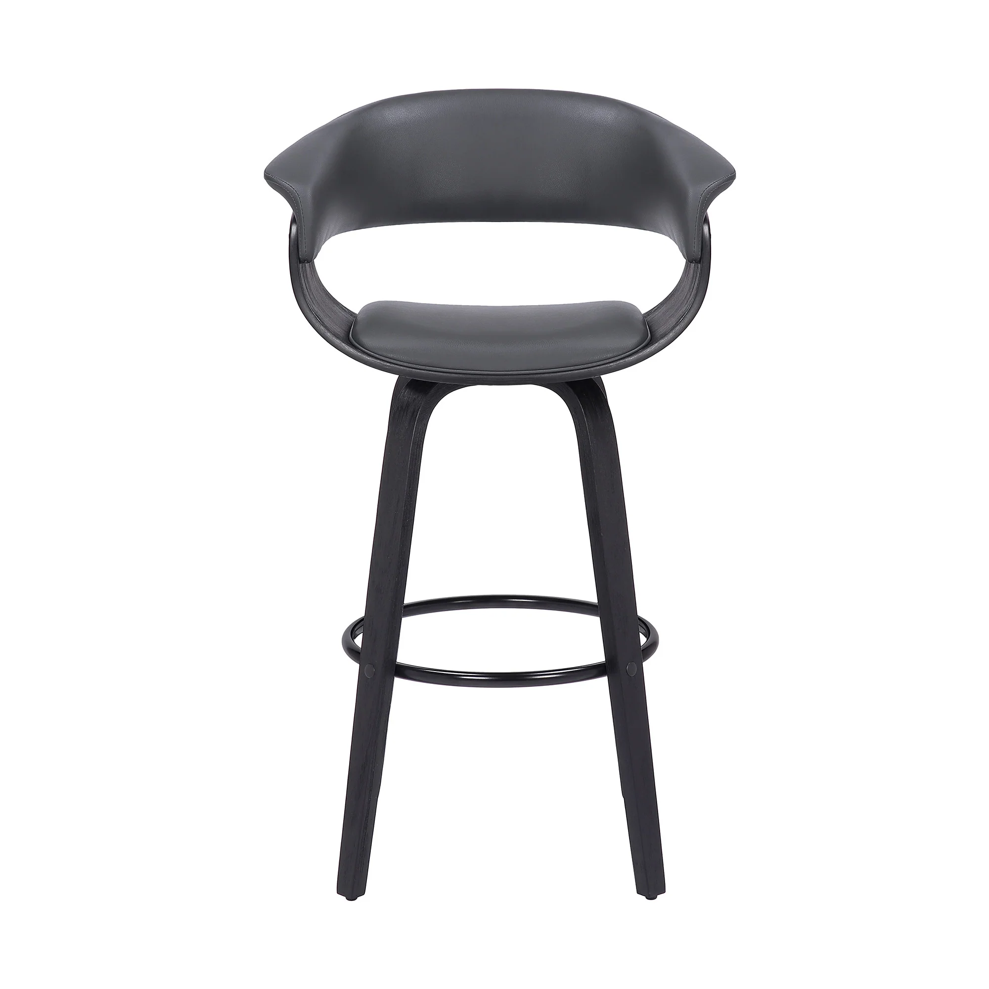 Gray And Black Faux Leather And Solid Wood Swivel Low Back Counter Height Bar Chair By Homeroots - Image 3