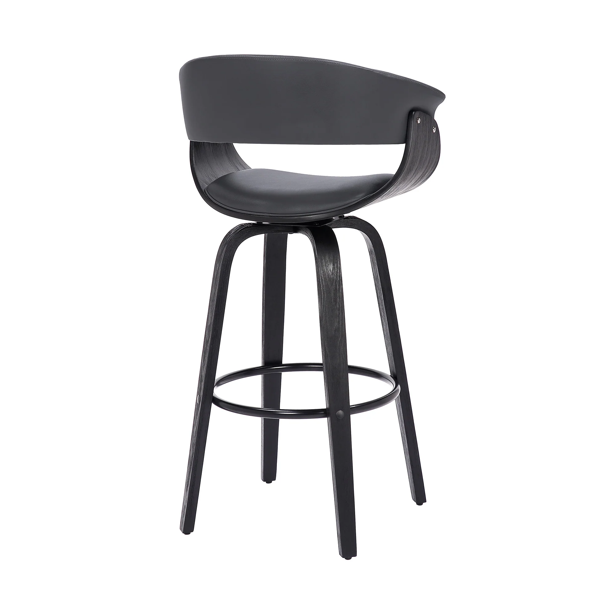 Gray And Black Faux Leather And Solid Wood Swivel Low Back Counter Height Bar Chair By Homeroots - Image 5