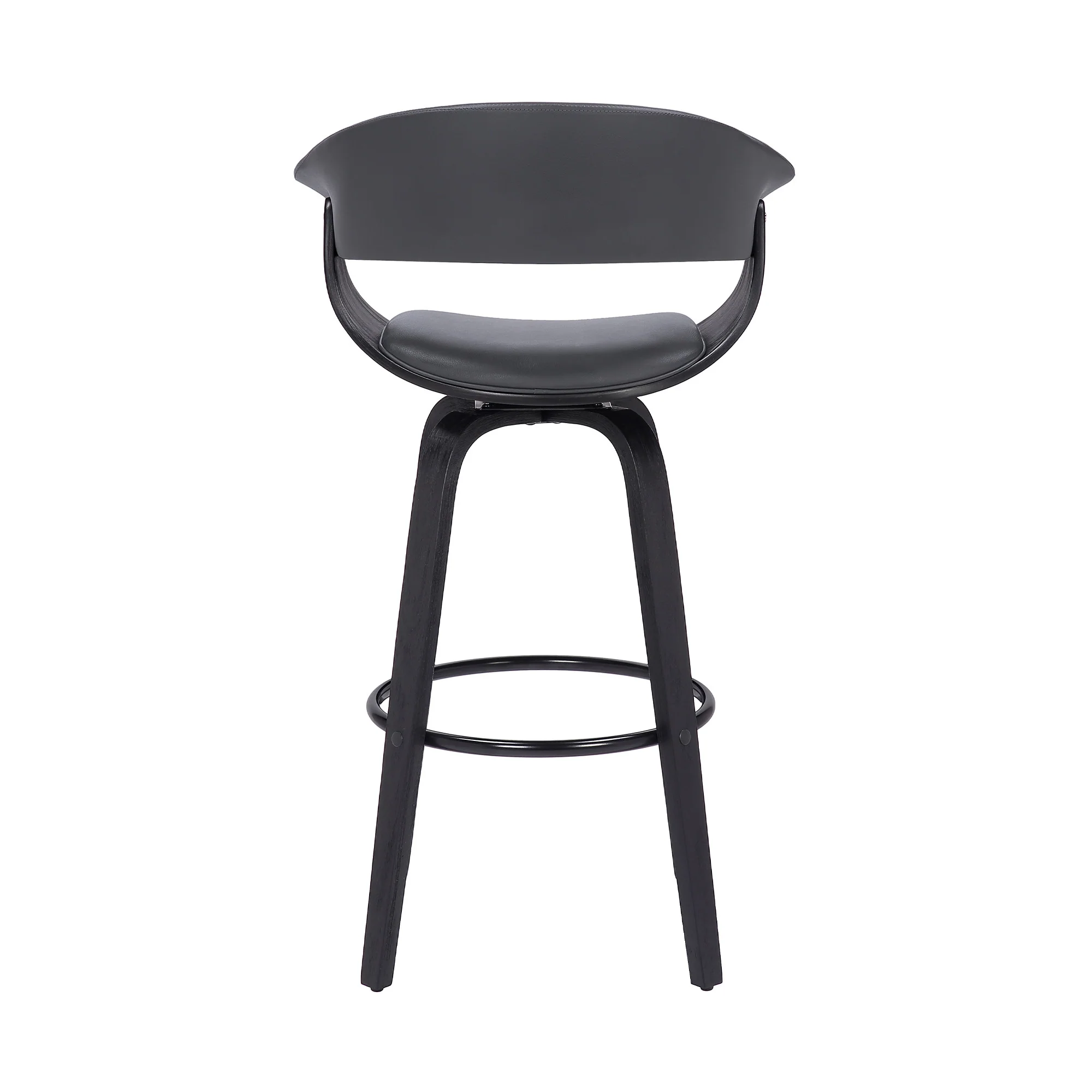Gray And Black Faux Leather And Solid Wood Swivel Low Back Counter Height Bar Chair By Homeroots - Image 6
