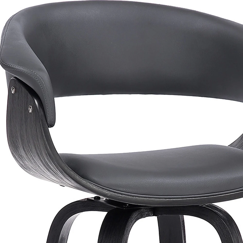 Gray And Black Faux Leather And Solid Wood Swivel Low Back Counter Height Bar Chair By Homeroots - Image 8