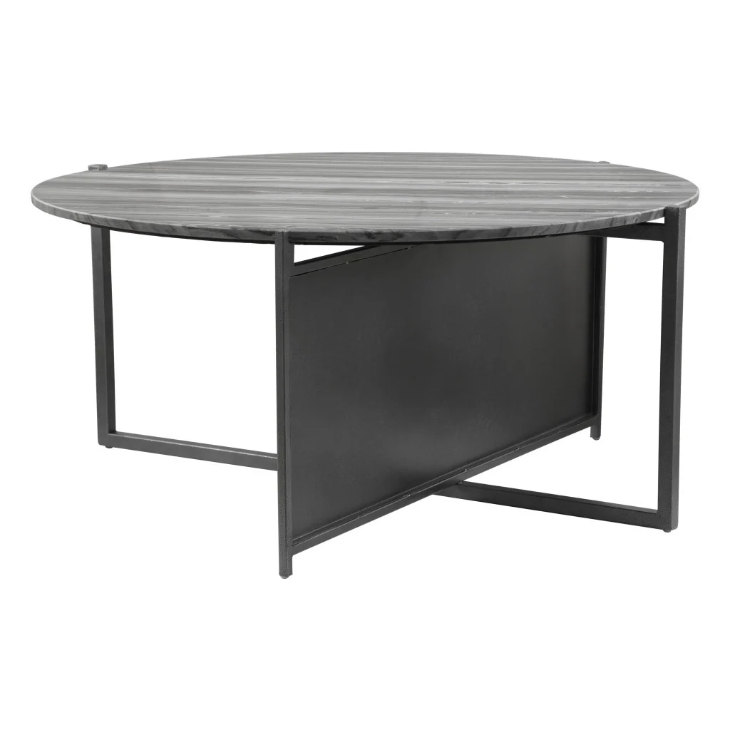 Gray and Black Faux Marble And Steel Round Coffee Table By Homeroots - Image 2