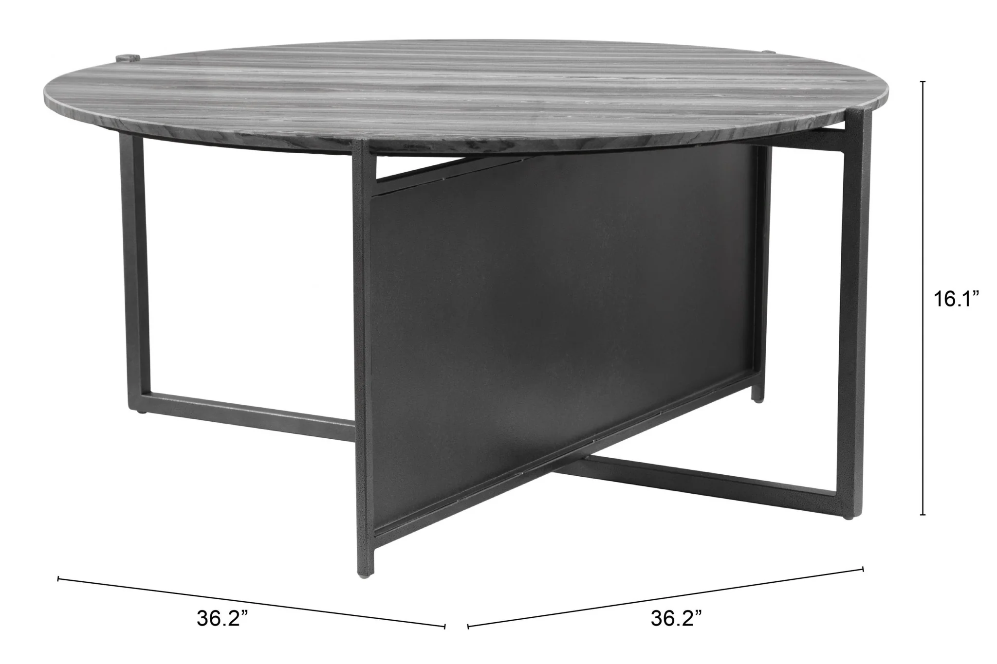 Gray and Black Faux Marble And Steel Round Coffee Table By Homeroots - Image 3
