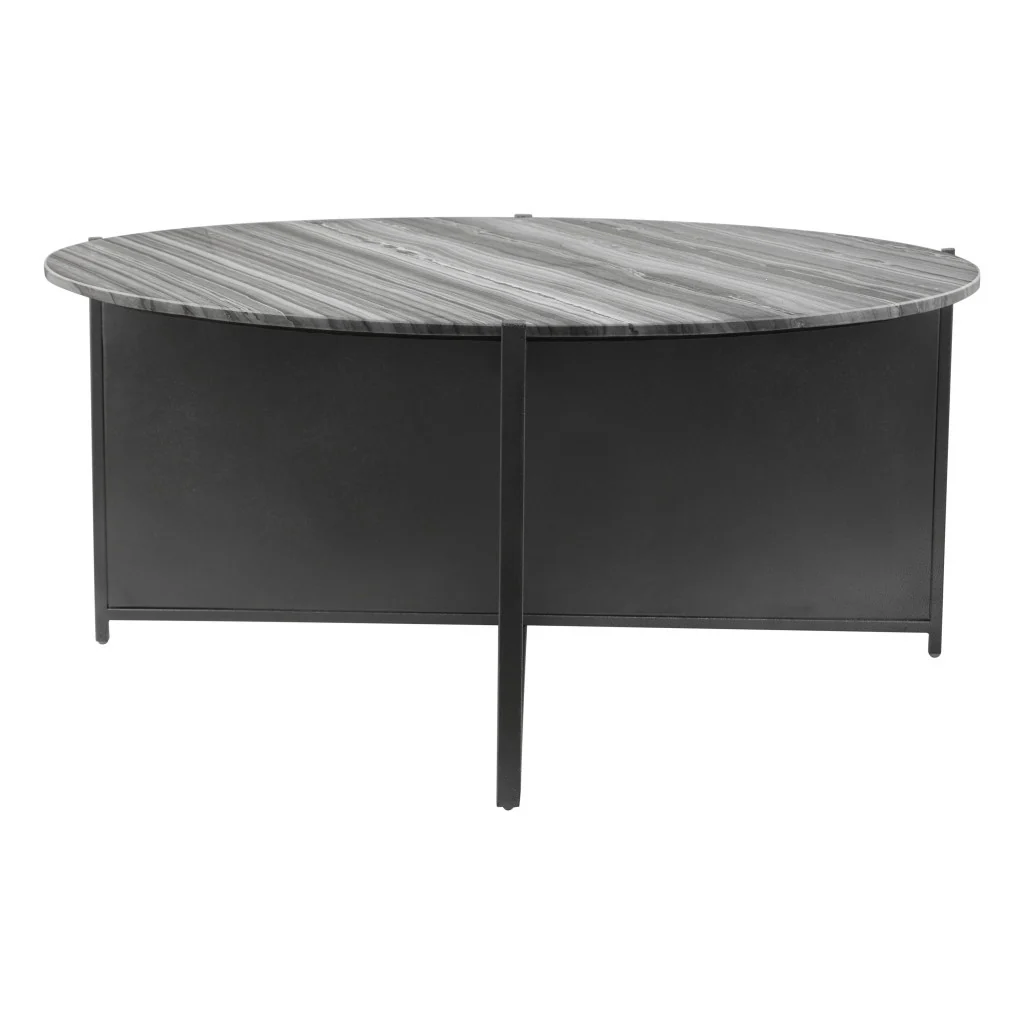 Gray and Black Faux Marble And Steel Round Coffee Table By Homeroots - Image 4