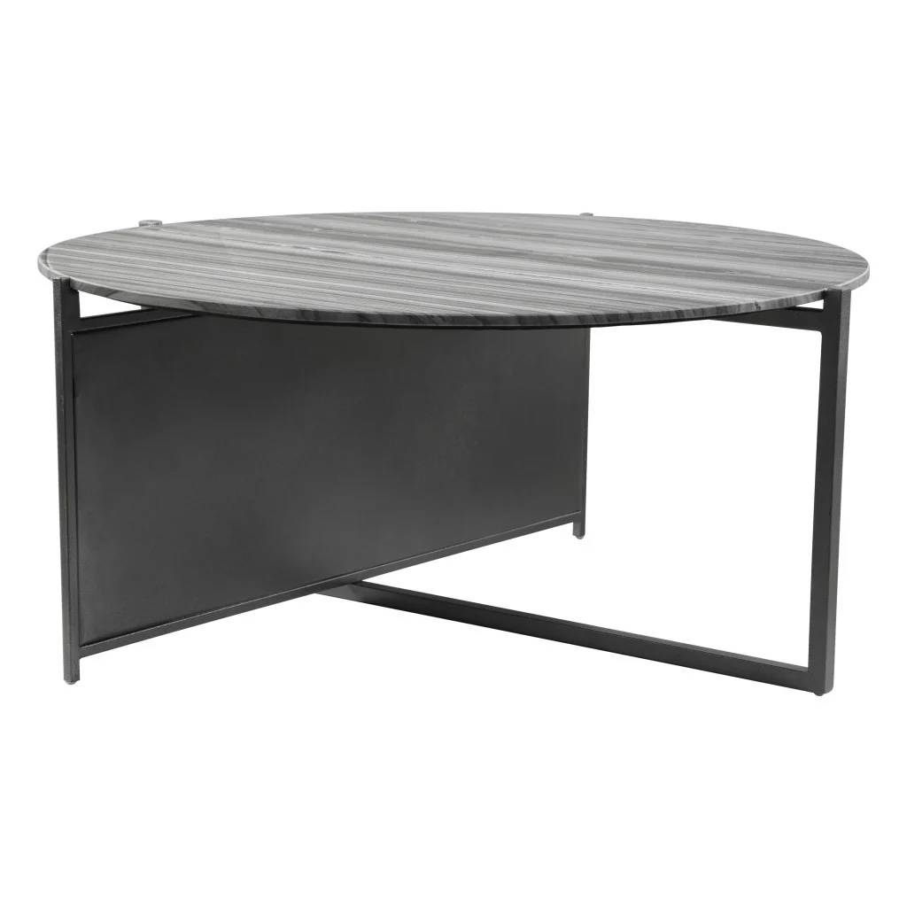 Gray and Black Faux Marble And Steel Round Coffee Table By Homeroots - Image 5