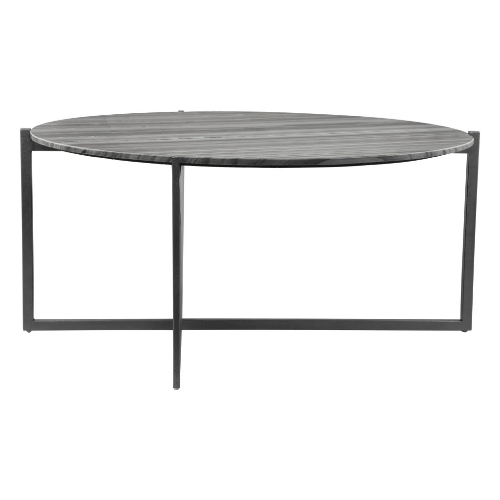Gray and Black Faux Marble And Steel Round Coffee Table By Homeroots - Image 7