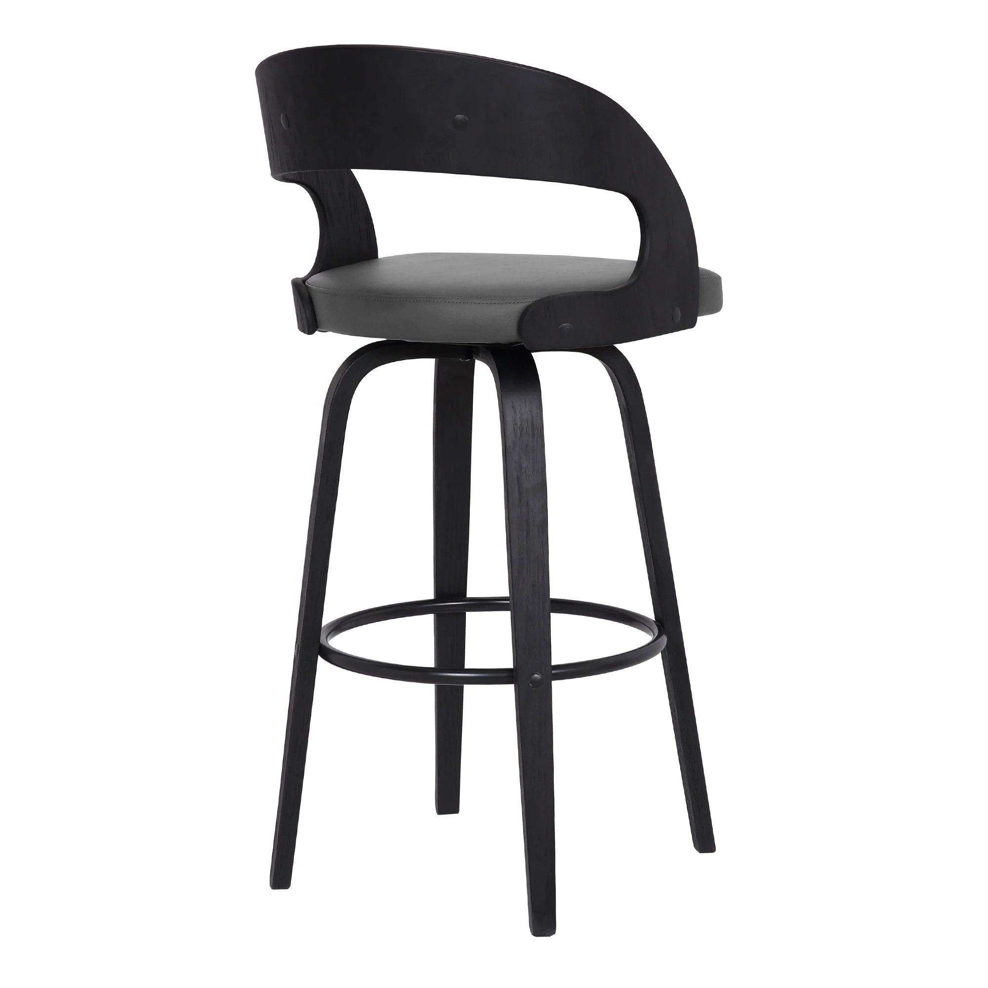 Gray And Black Iron Swivel Low Back Bar Height Bar Chair By Homeroots - Image 4