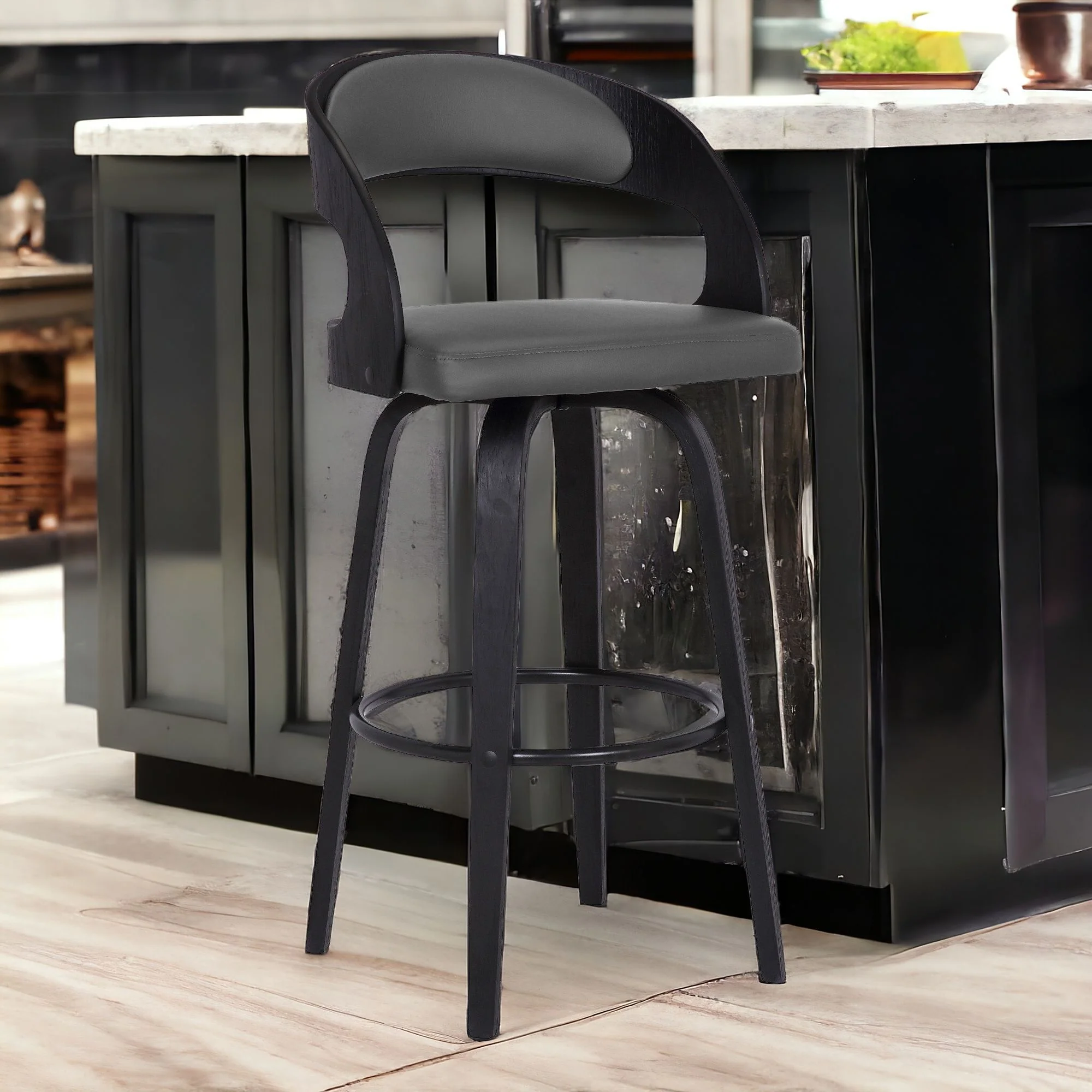 Gray And Black Iron Swivel Low Back Bar Height Bar Chair By Homeroots - Image 8