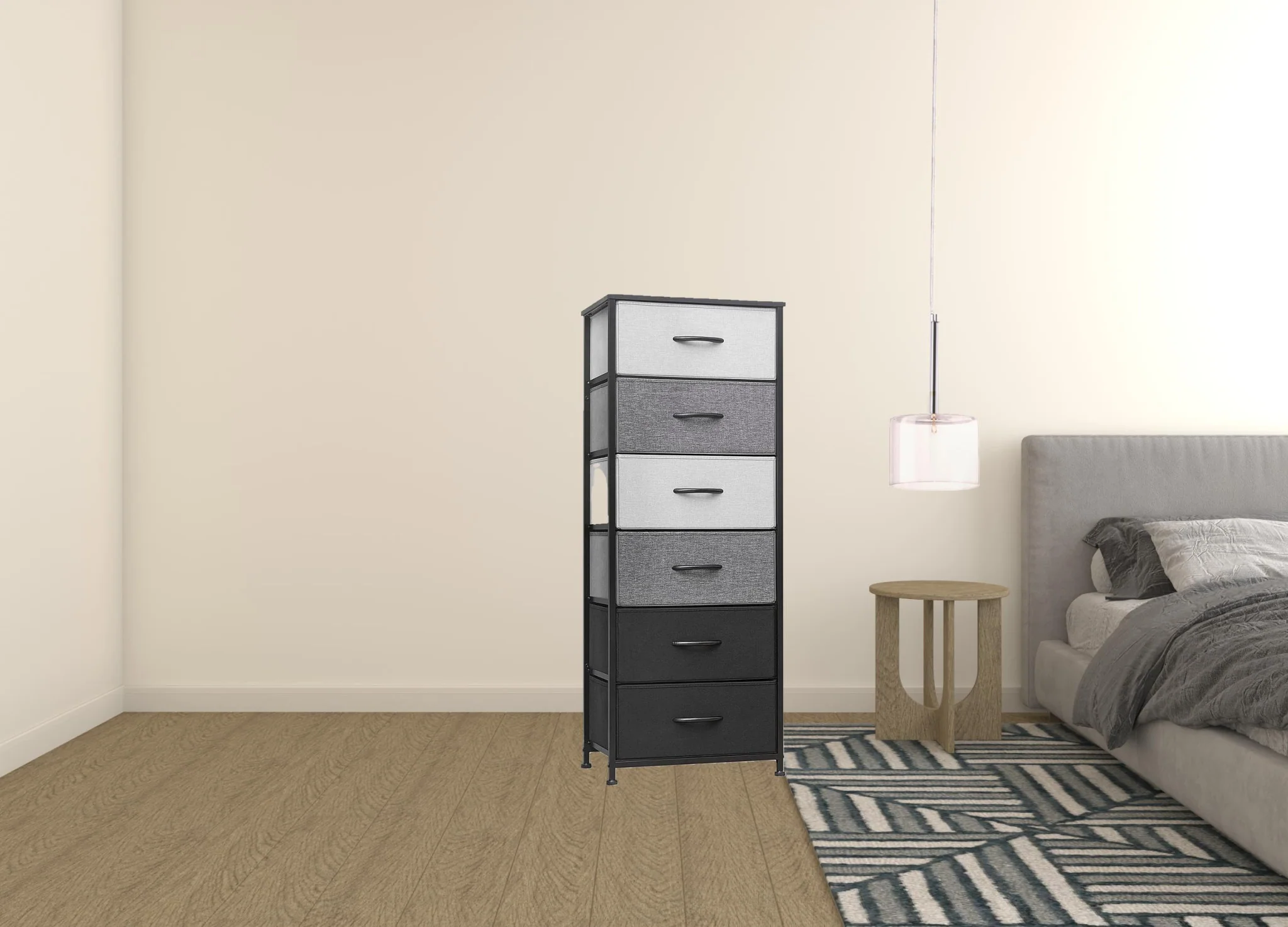 Gray and Black Steel and Fabric Six Drawer Chest By Homeroots - Image 3