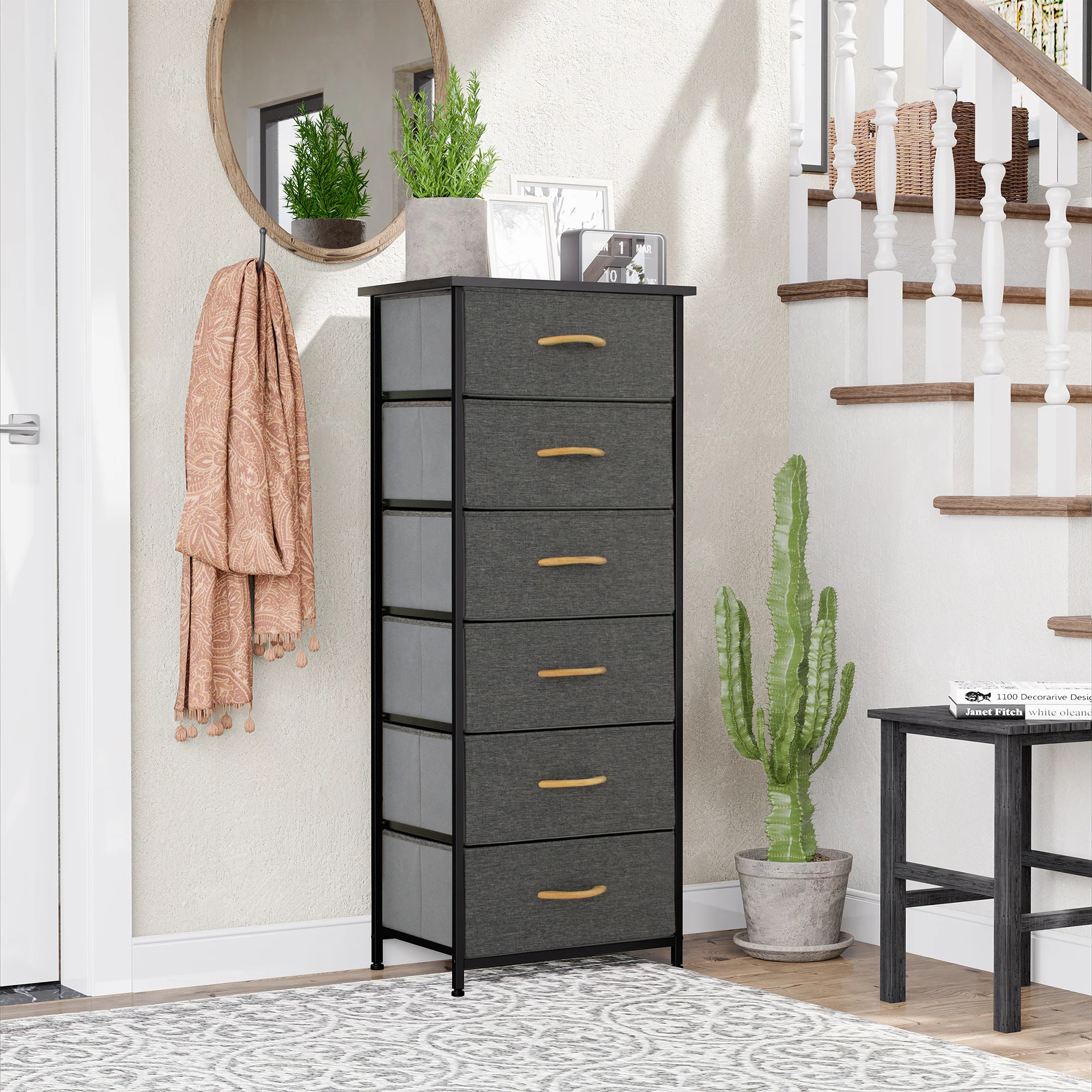 Gray And Black Steel And Fabric Six Drawer Dresser By Homeroots - Image 7