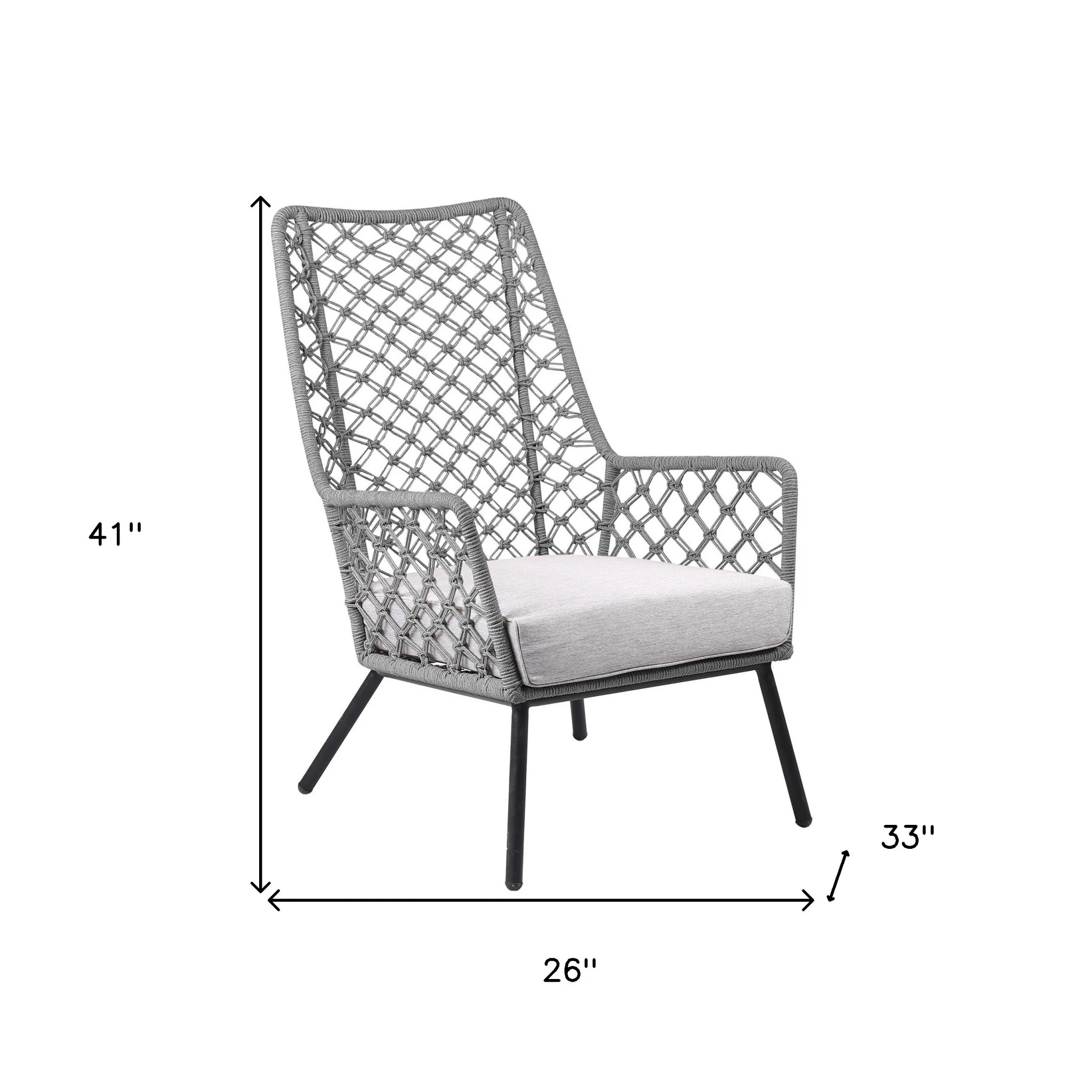 Gray and Black Steel Indoor Outdoor Dining Chair with Gray Cushion By Homeroots - Image 6