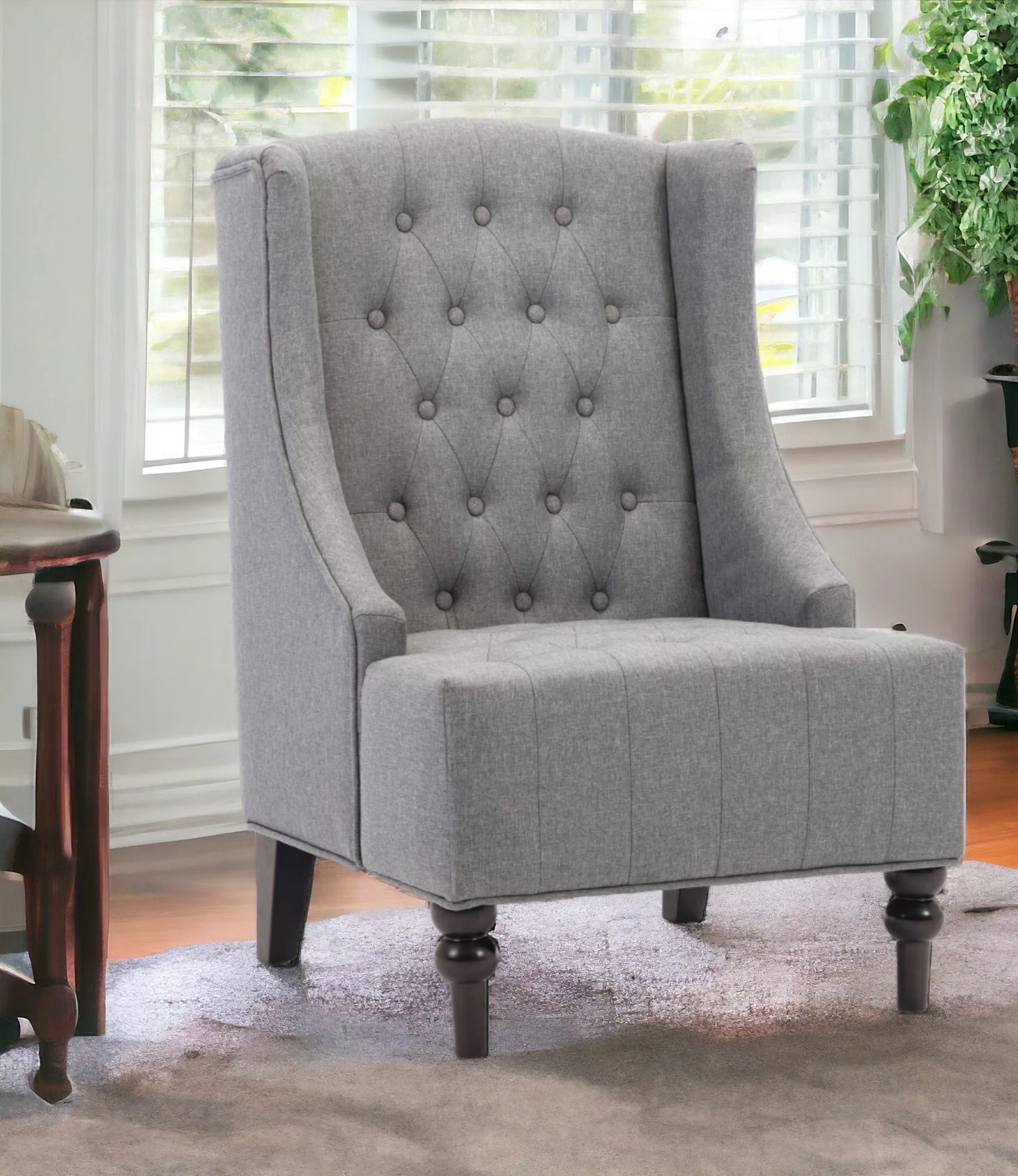 Gray and Black Upholstered Tufted Wingback Chair By Homeroots - Image 2
